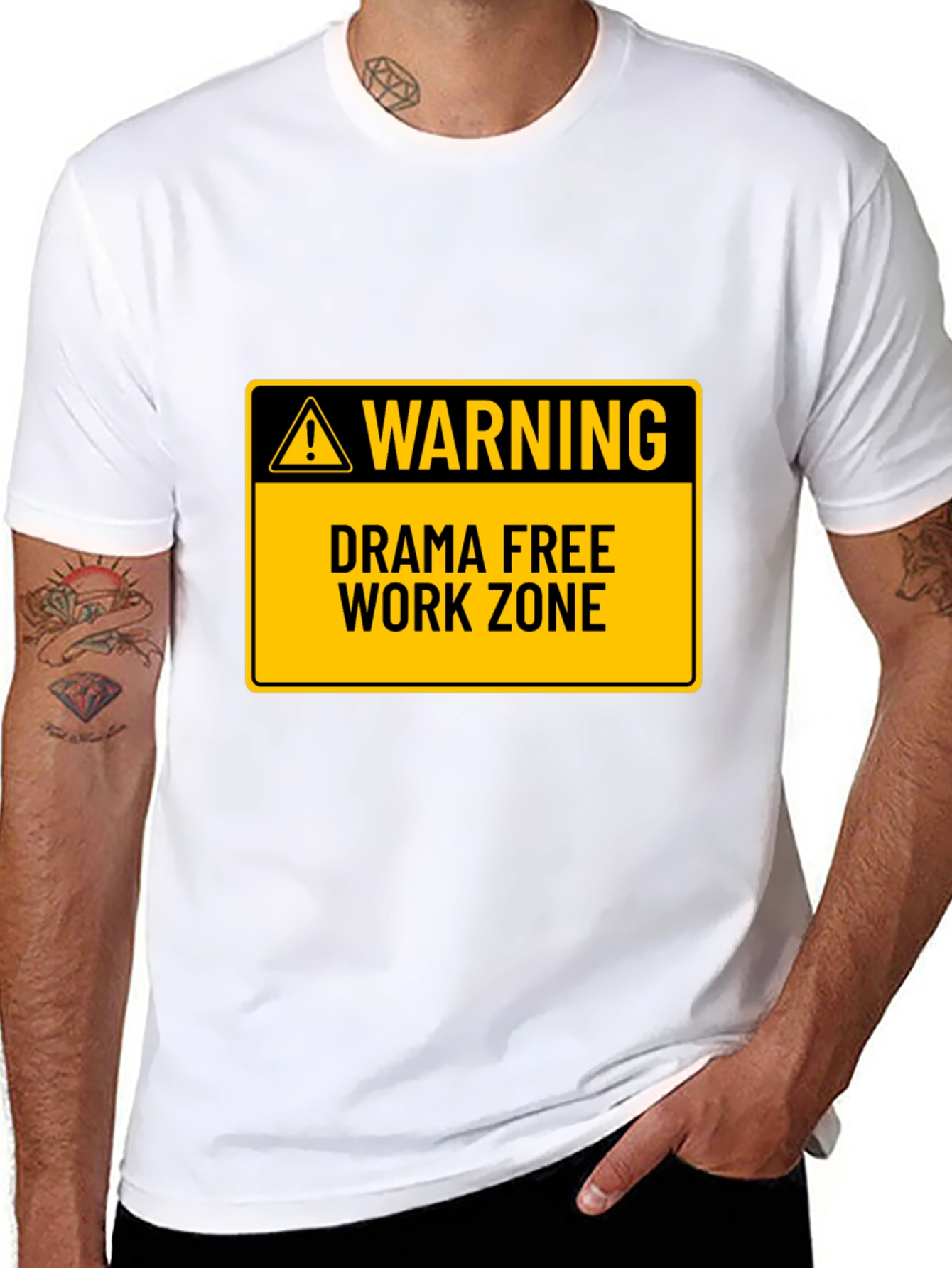 Black Drama Free Work Zone T-Shirt - Novelty Graphic Tee view 8