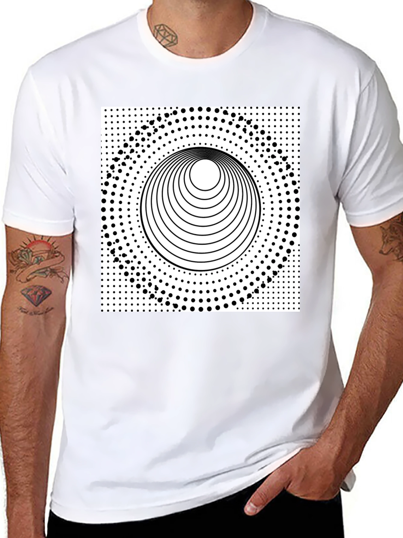 Black Optical Illusion Graphic Tee - Black Cotton T-Shirt view 8