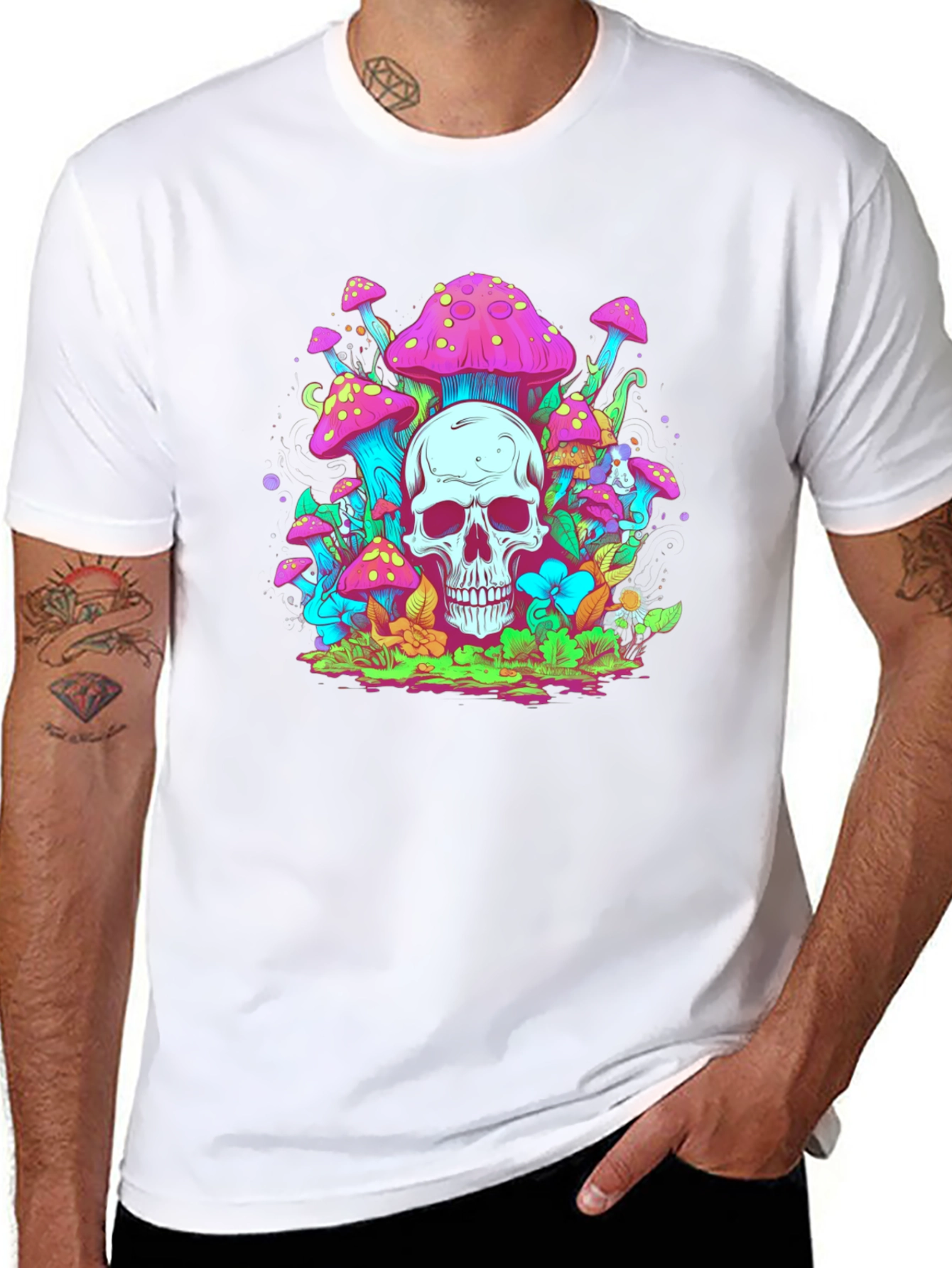 Black Skull Mushroom Graphic Tee - Black view 8