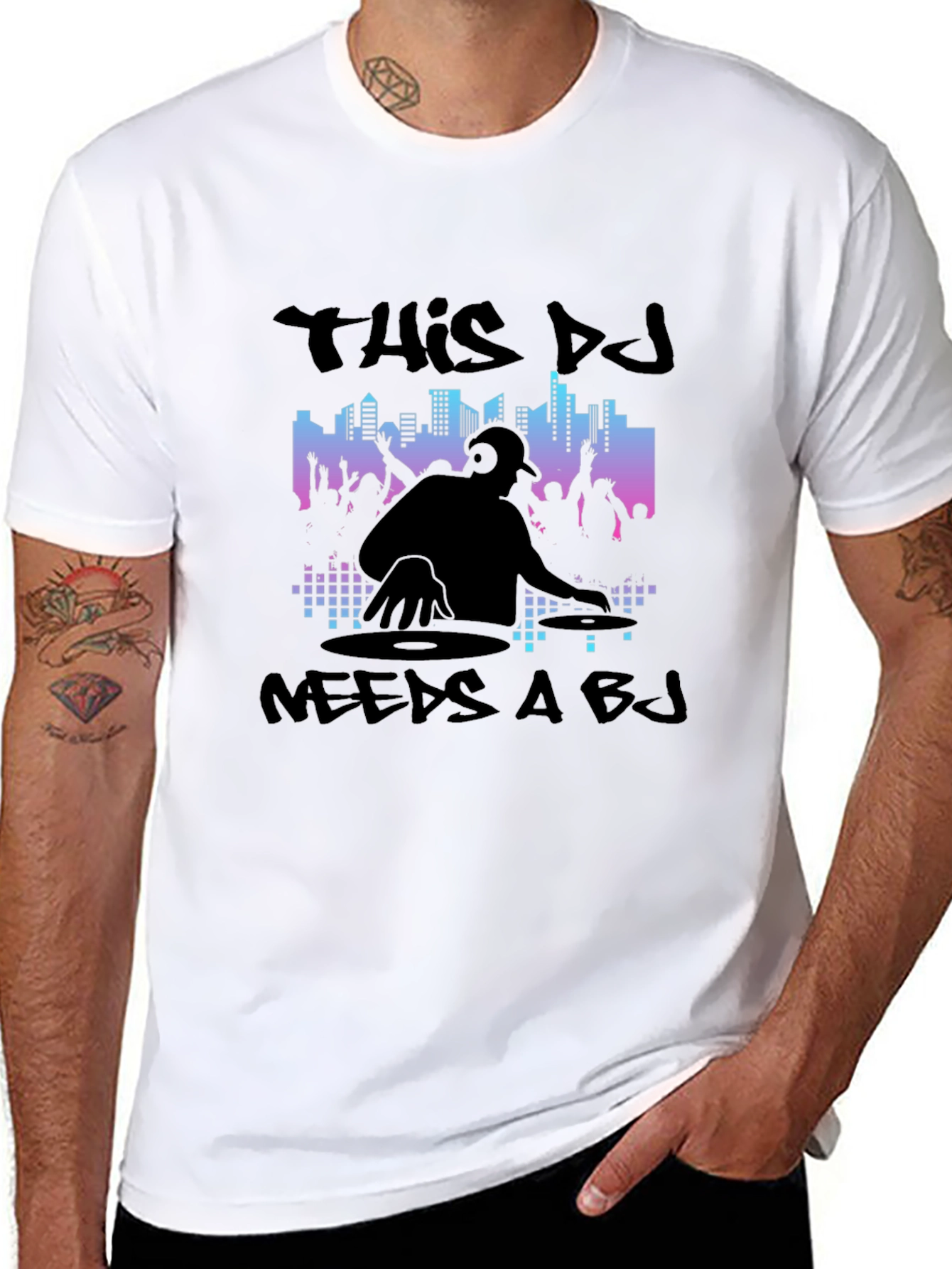 Black DJ Needs A BJ Graphic Black T-Shirt view 8