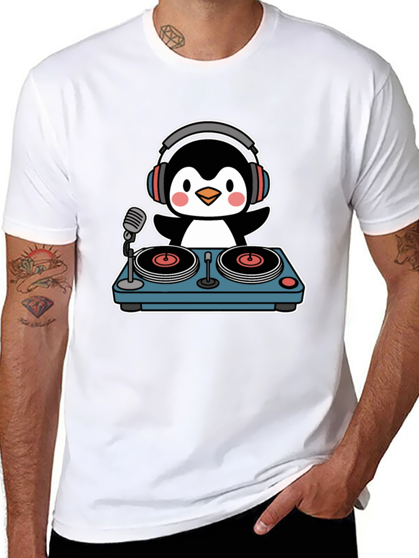 Black DJ Penguin Black T-Shirt - Music Lover's Tee view 8