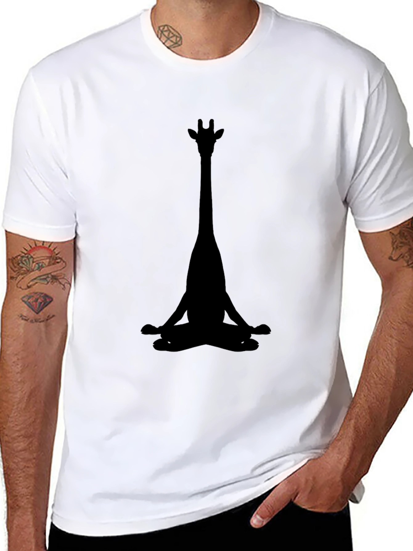 Black Yoga Giraffe Black T-Shirt view 8
