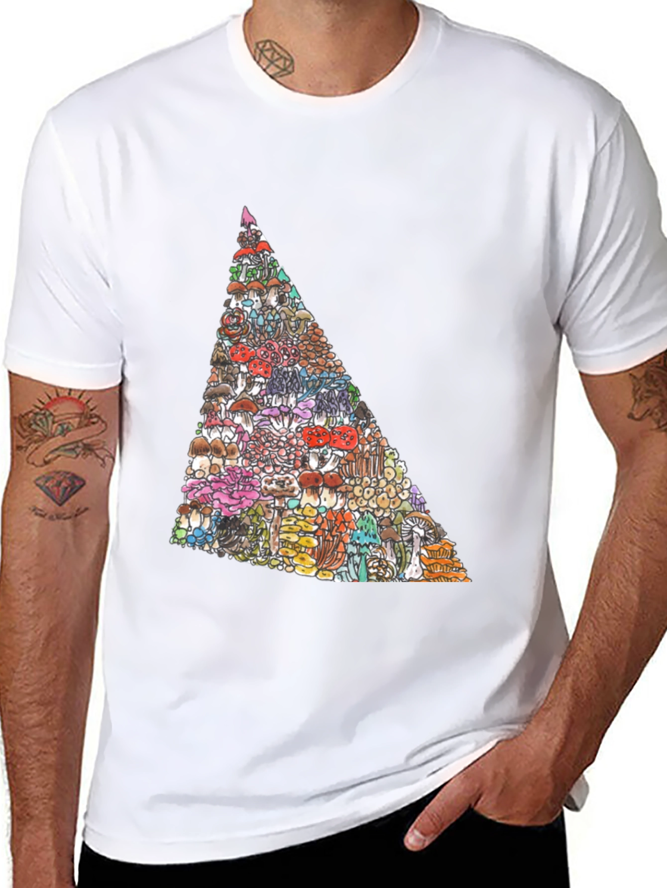 Black Funky Mushroom Triangle Graphic Black T-Shirt view 8