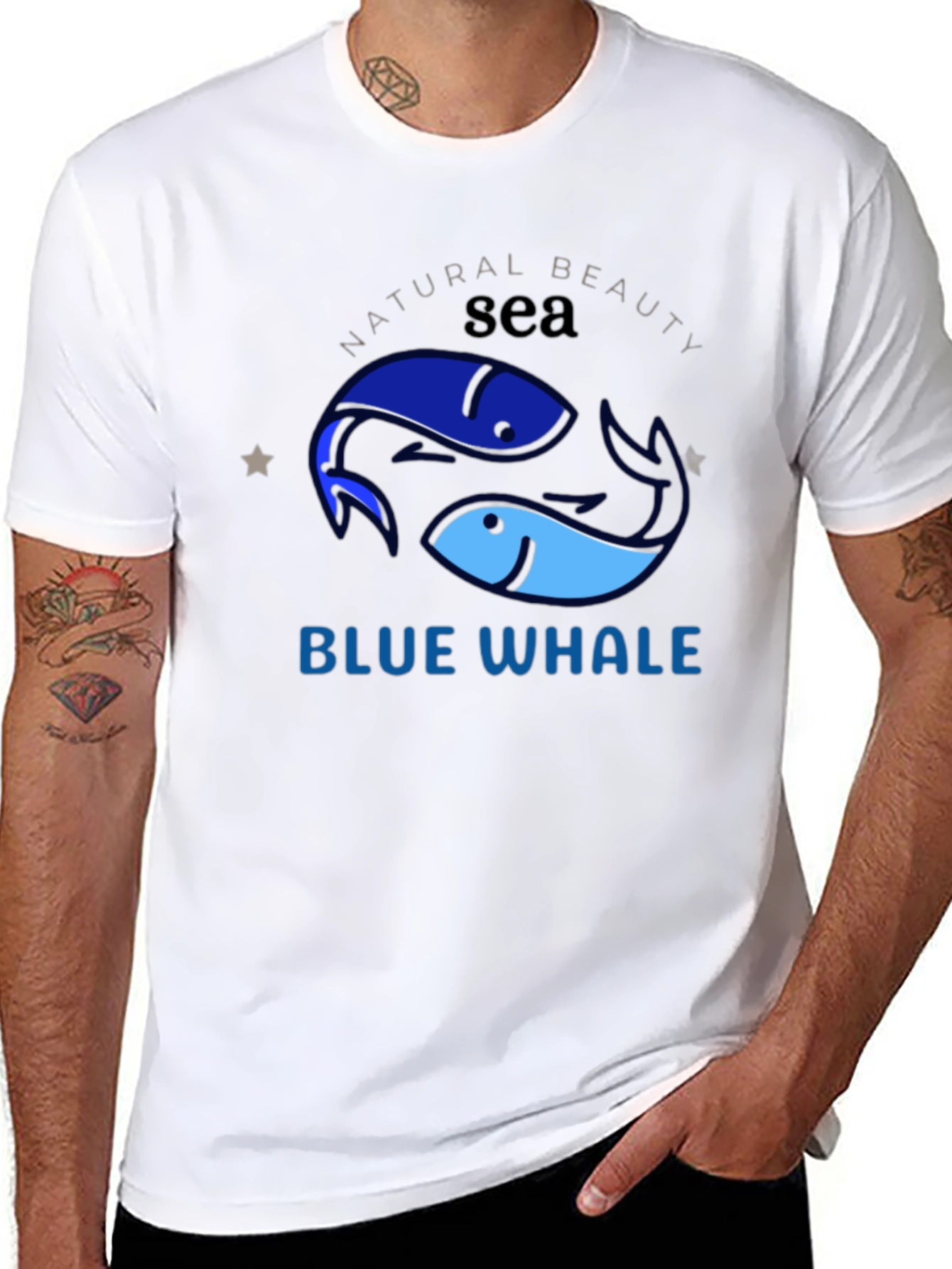 Black Blue Whale Sea Graphic T-Shirt view 8