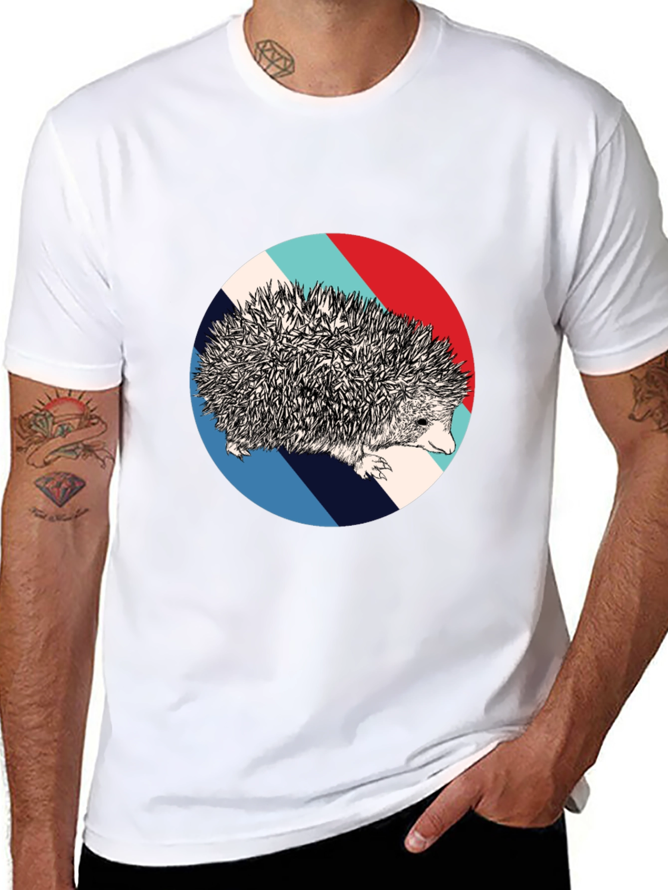 Black Hedgehog Circle Graphic Tee - Unique Design view 8