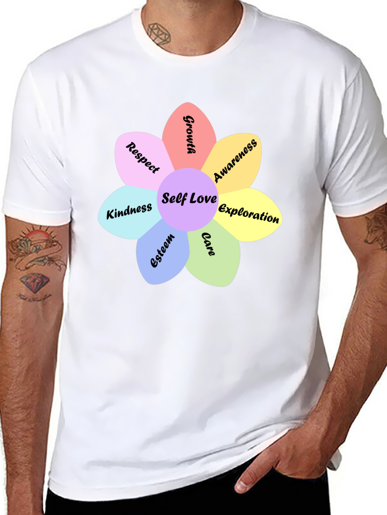 Black Self Love Flower Graphic Tee - Empowering Design view 8