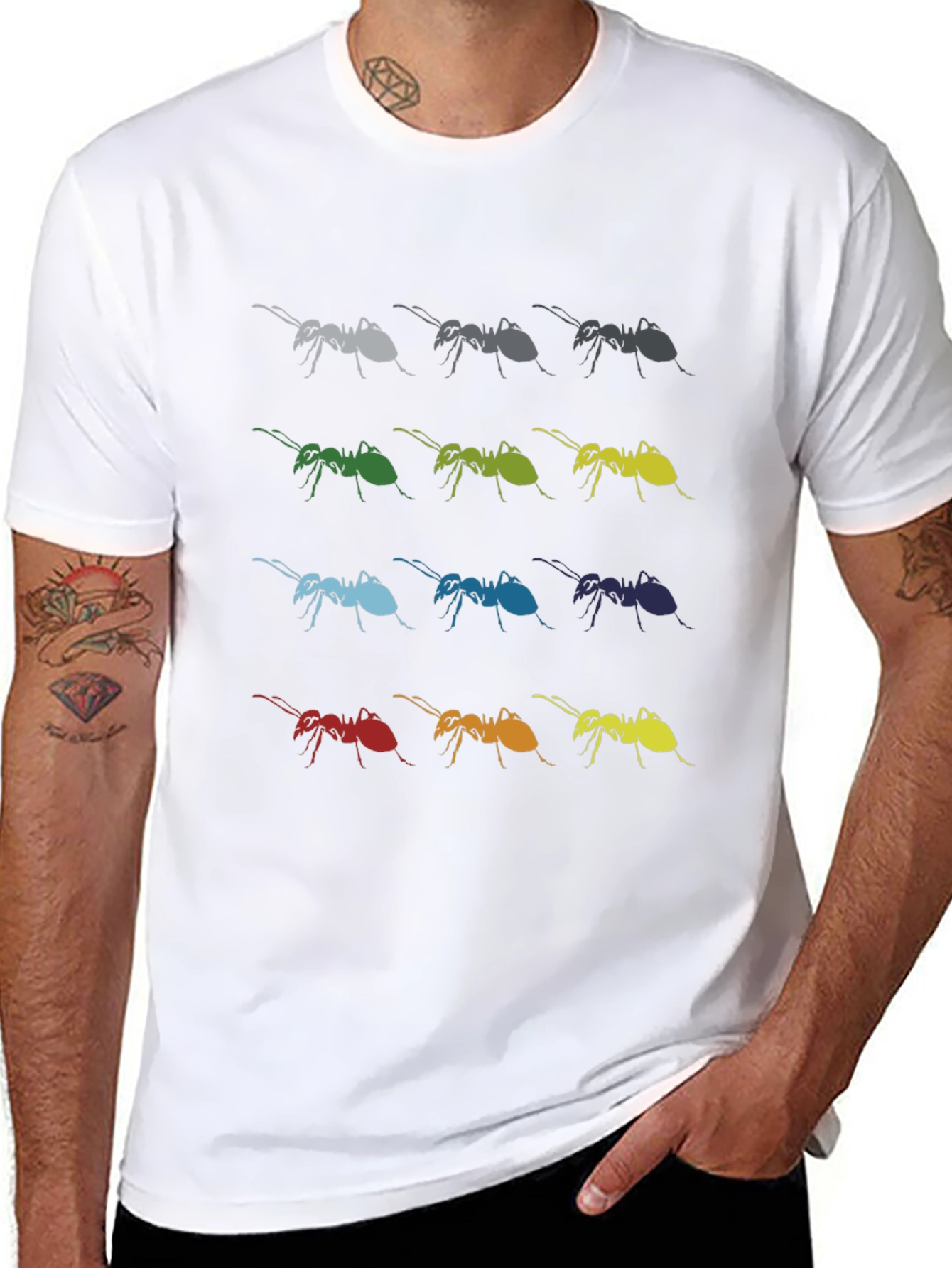 Black Colorful Ants Pattern Black T-Shirt view 8