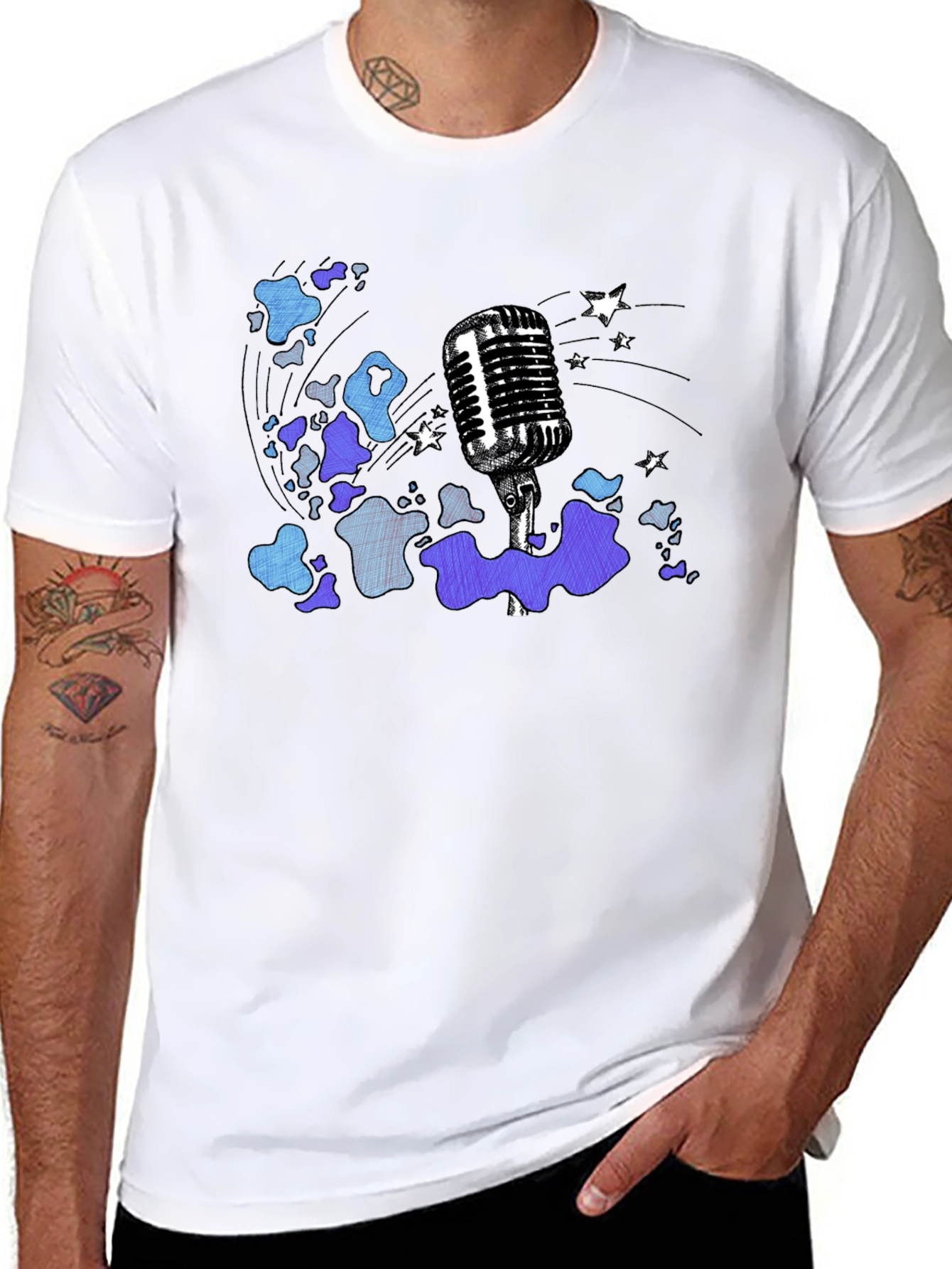 Black Vintage Microphone Graphic T-Shirt view 8