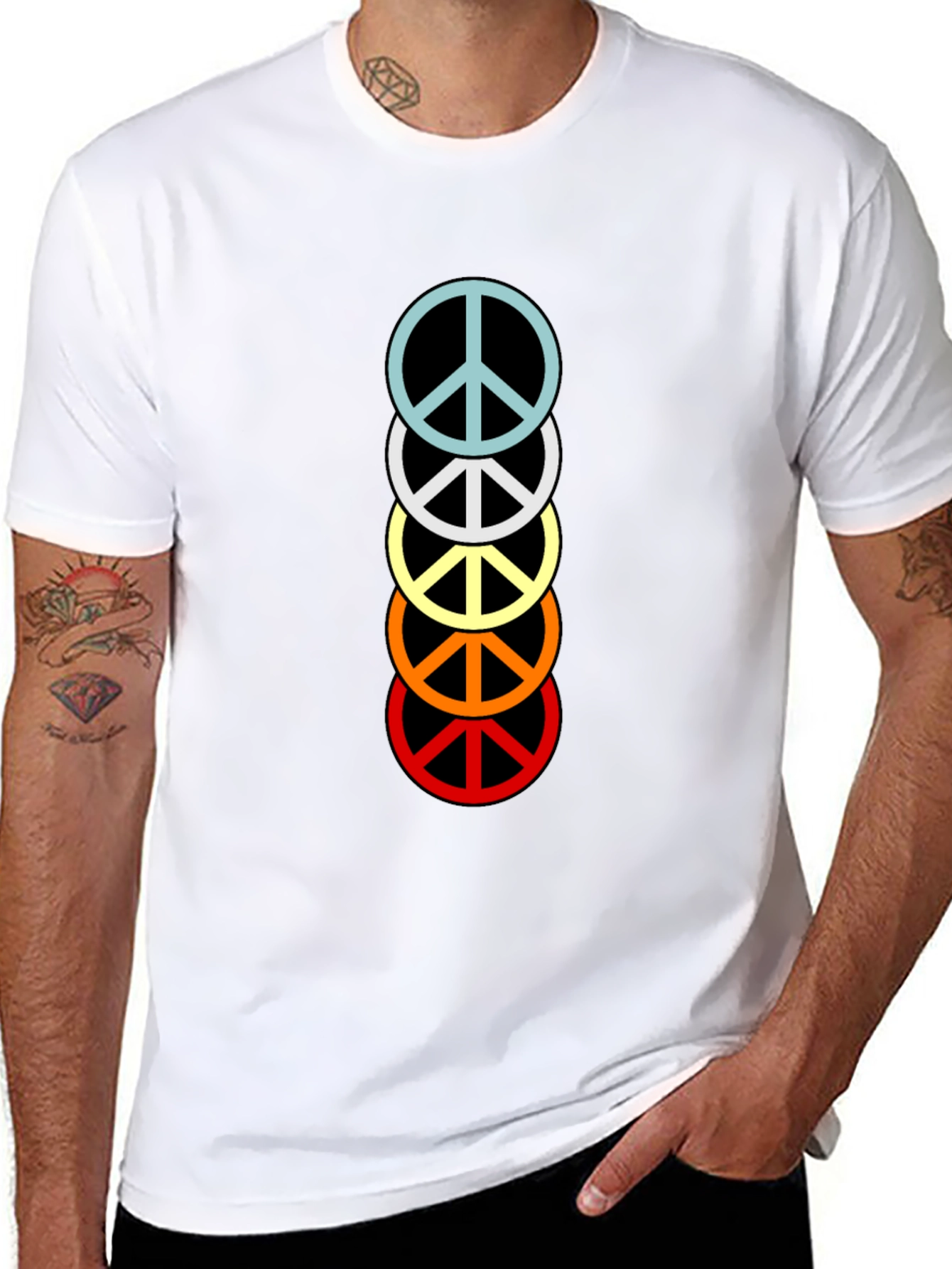 Black Retro Peace Sign Stacked T-Shirt - Black view 8
