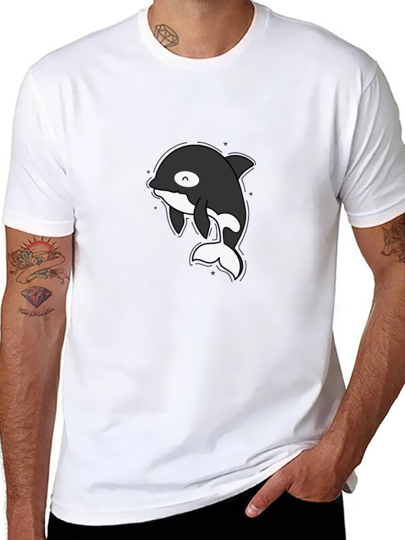 Black Cute Orca T-Shirt - Black Cotton Tee view 8
