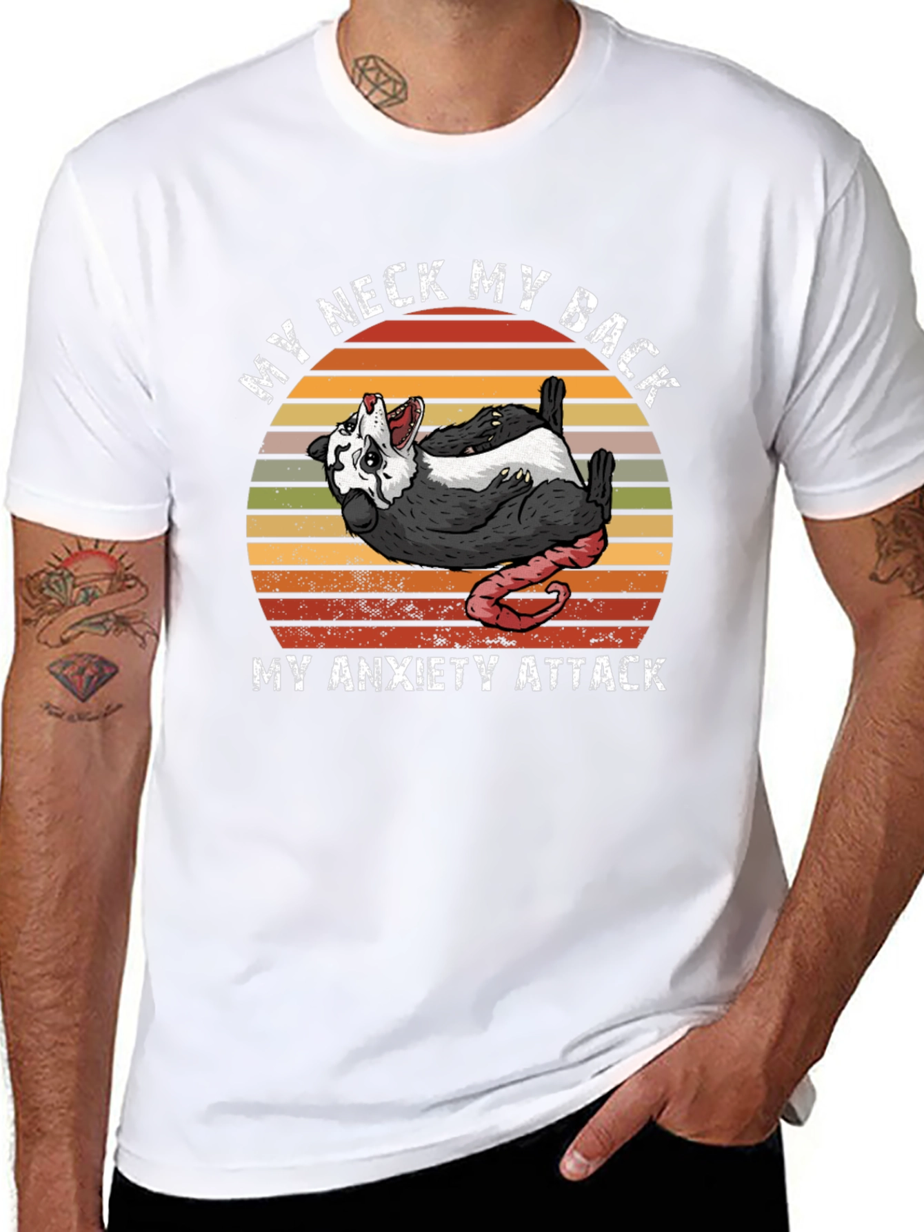 Black Funny Opossum Anxiety Attack Graphic T-Shirt view 8
