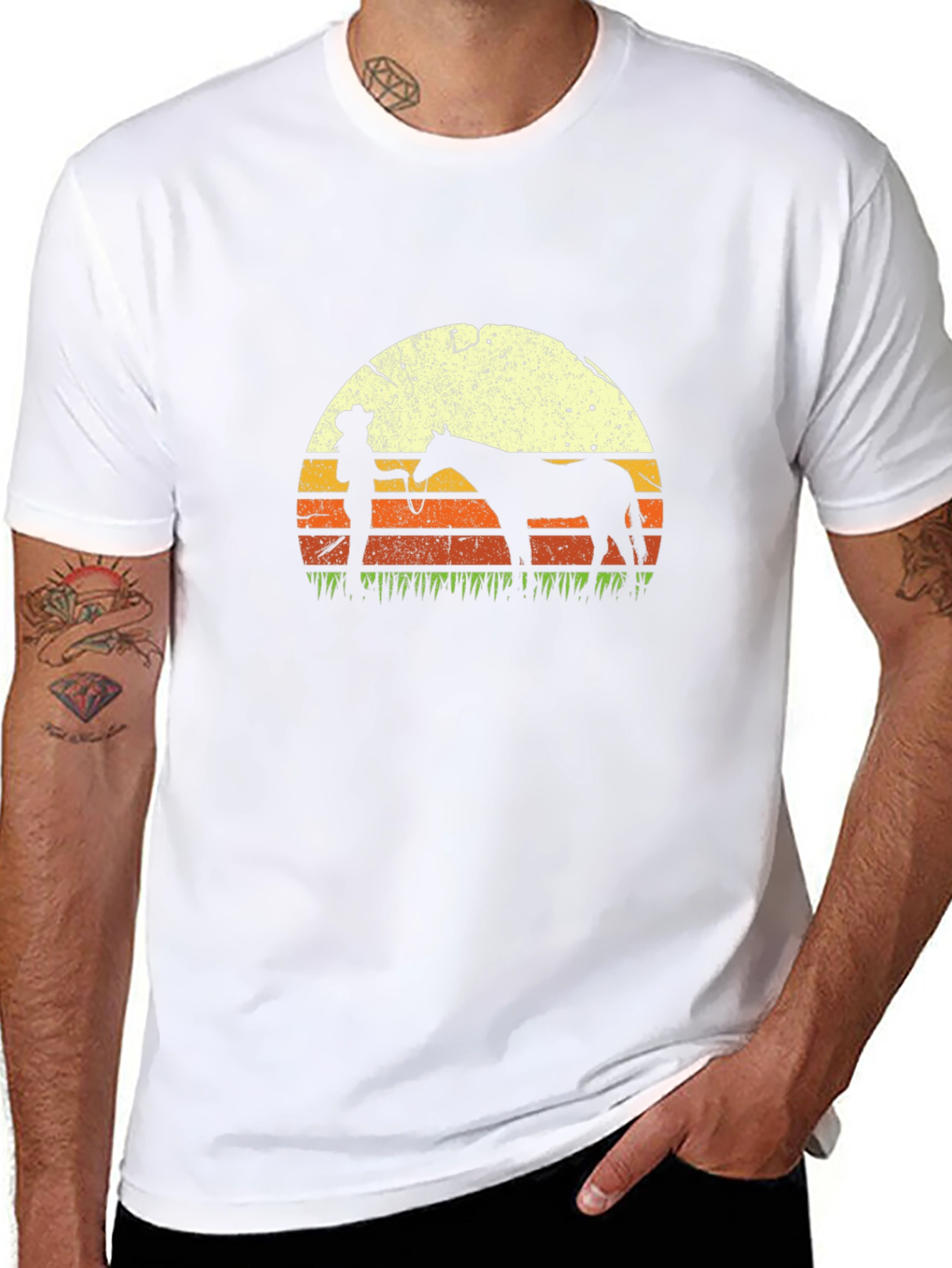 Black Cowboy & Horse Sunset Graphic T-Shirt view 8