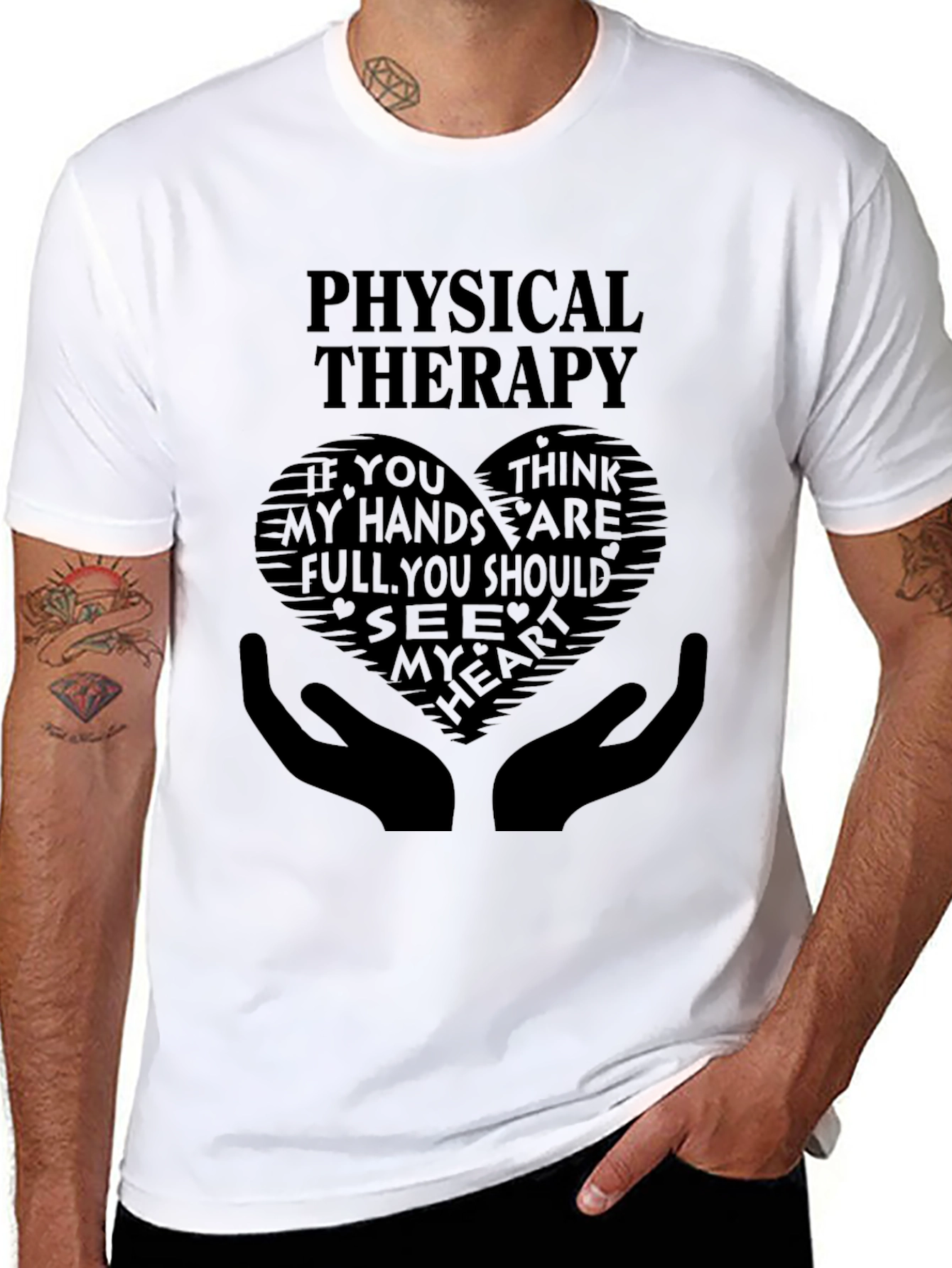 Black Physical Therapy Heart Hands Graphic T-Shirt view 8