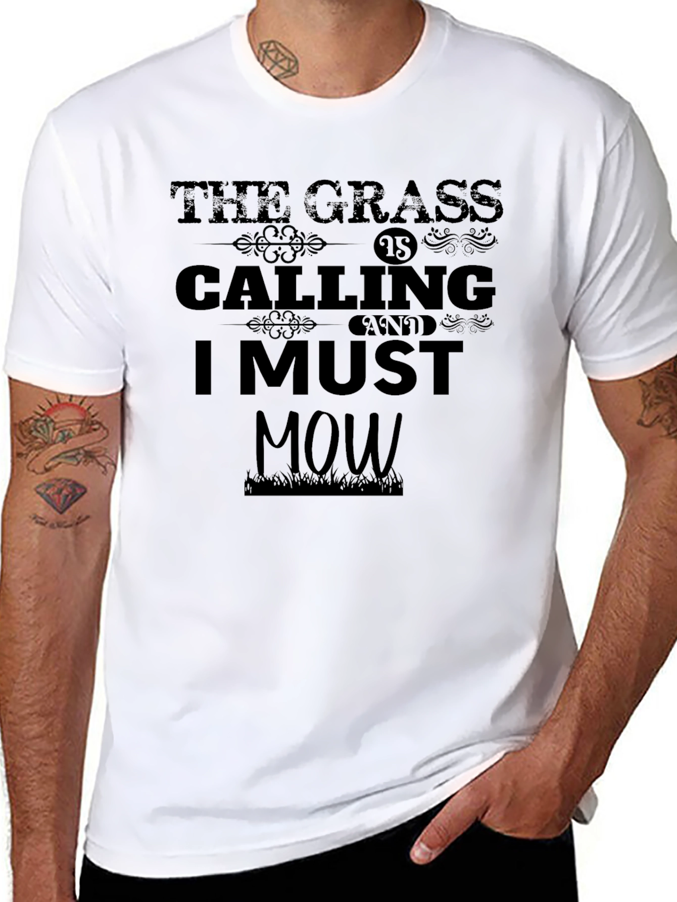 Black The Grass Is Calling T-Shirt - Lawn Mowing Humor view 8