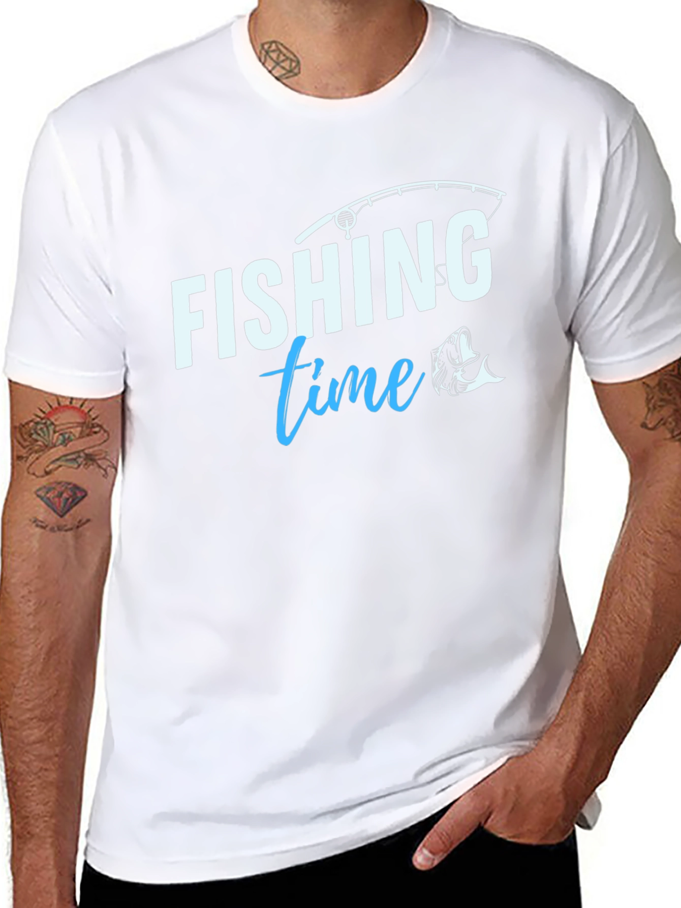 Black Fishing Time T-Shirt - Black Crew Neck Tee view 8