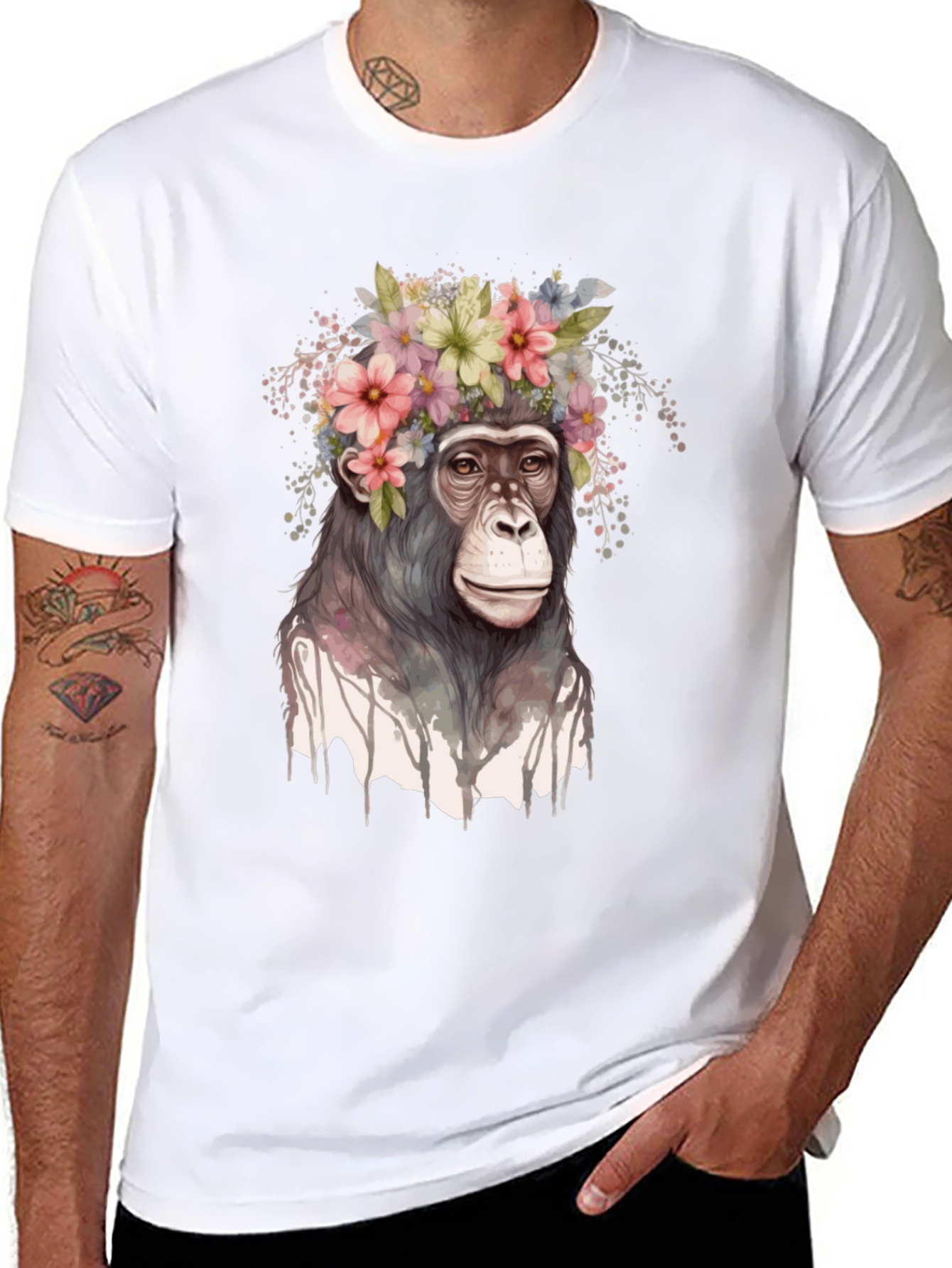 Black Floral Crown Chimp Graphic Tee view 8