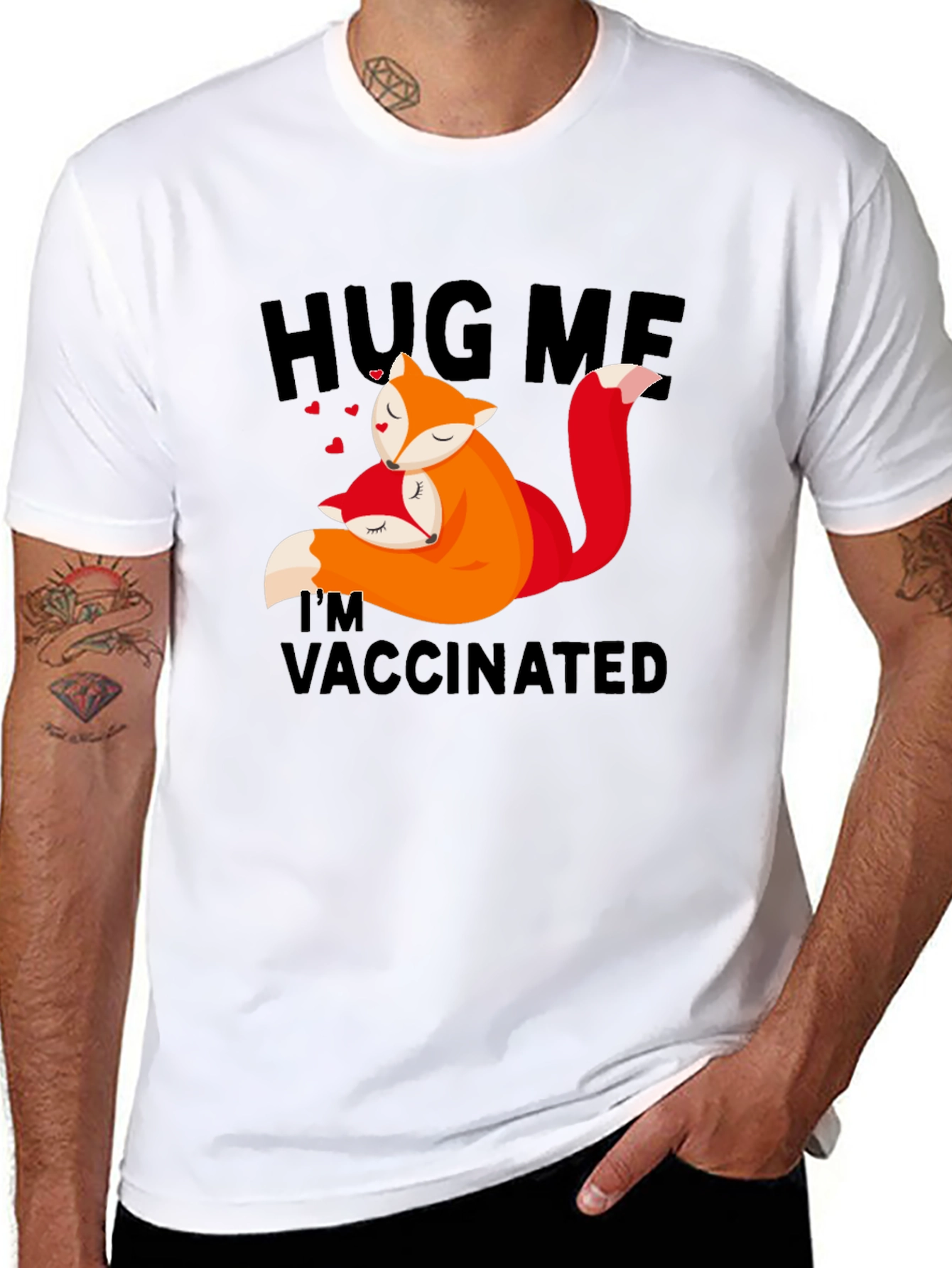 Black Hug Me I'm Vaccinated Fox T-Shirt view 8