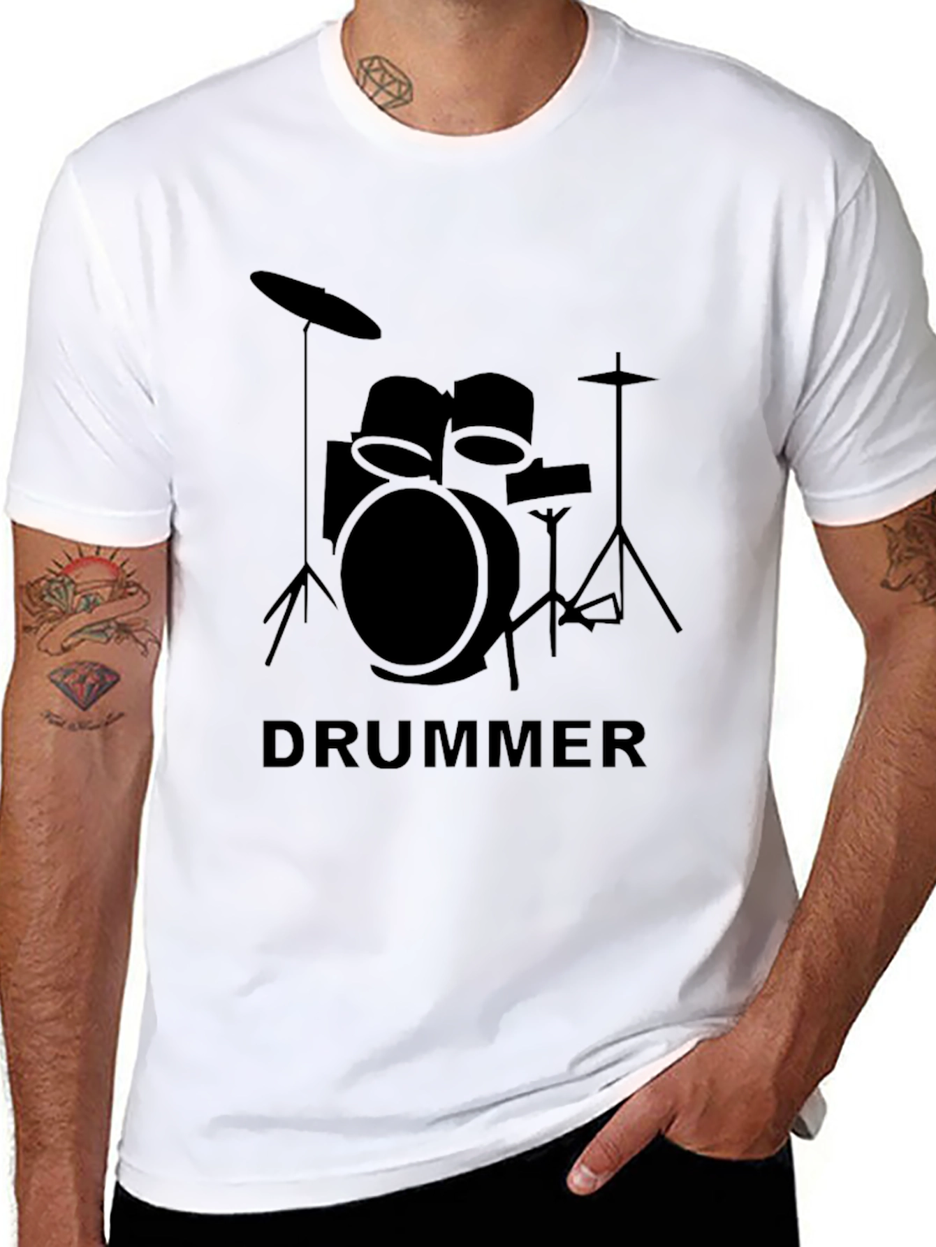 Black Drummer Graphic T-Shirt - Black Crew Neck Tee view 8