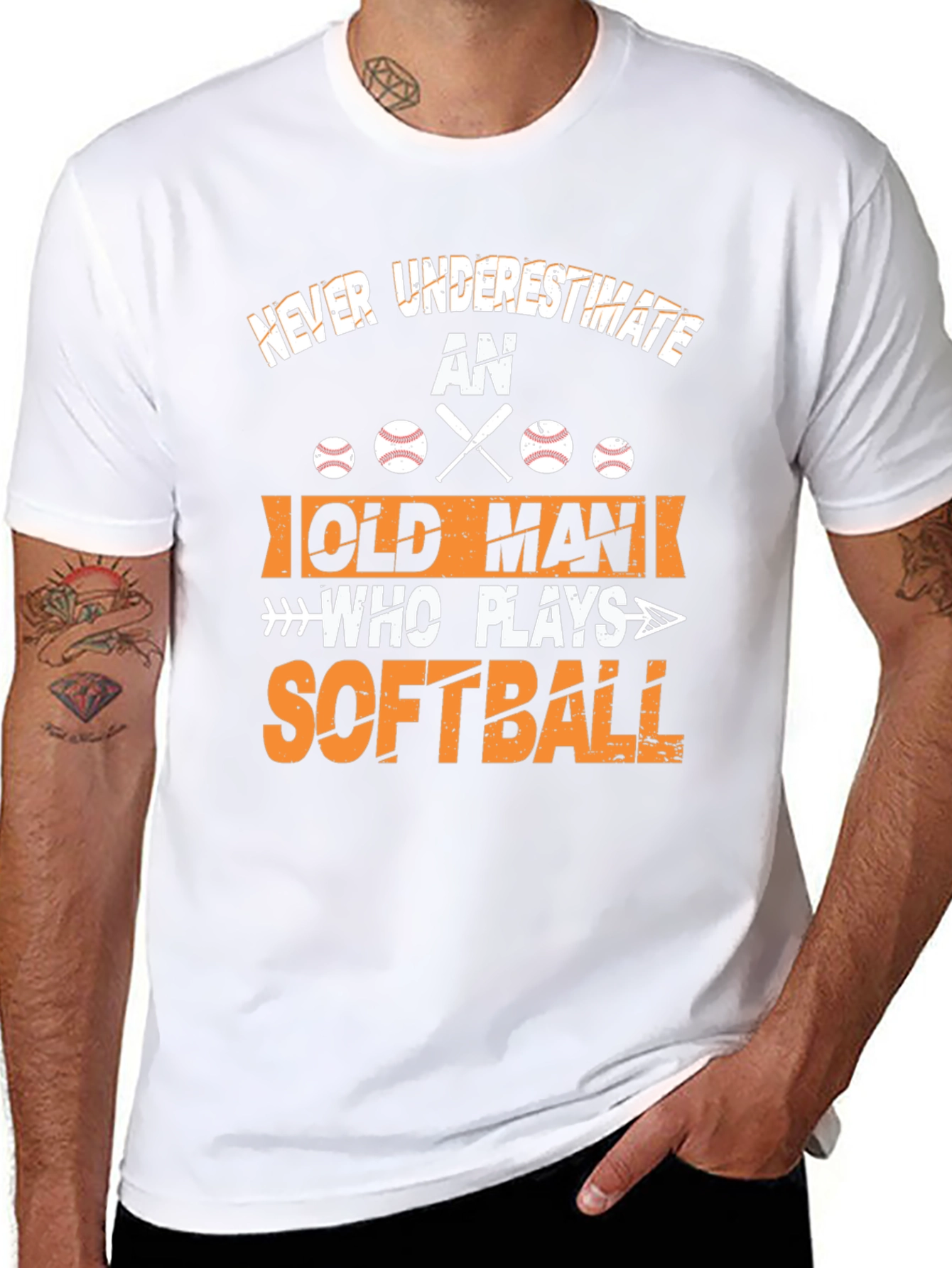 Black Never Underestimate Old Man Softball T-Shirt view 8