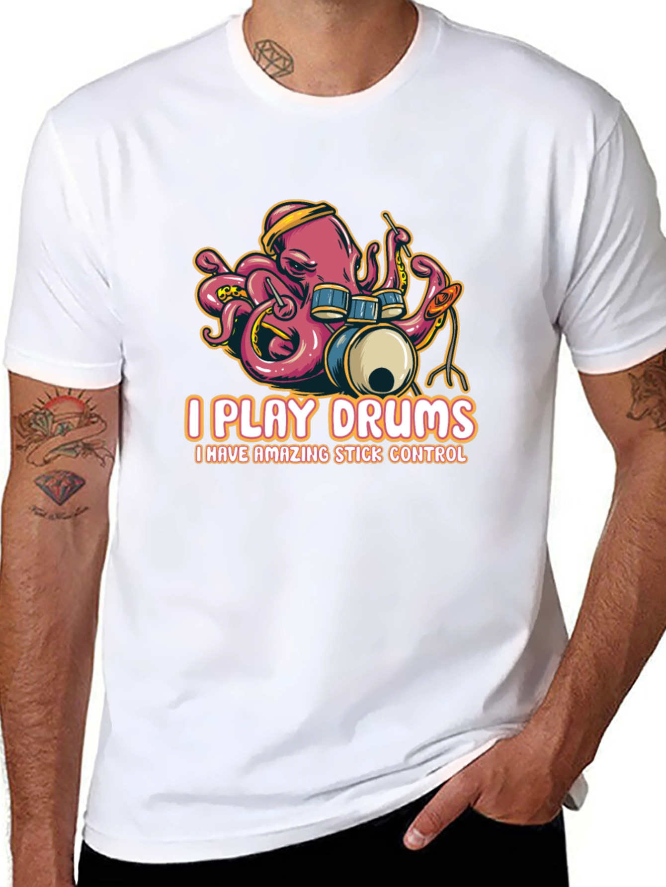 Black Octopus Drummer T-Shirt - I Play Drums view 8