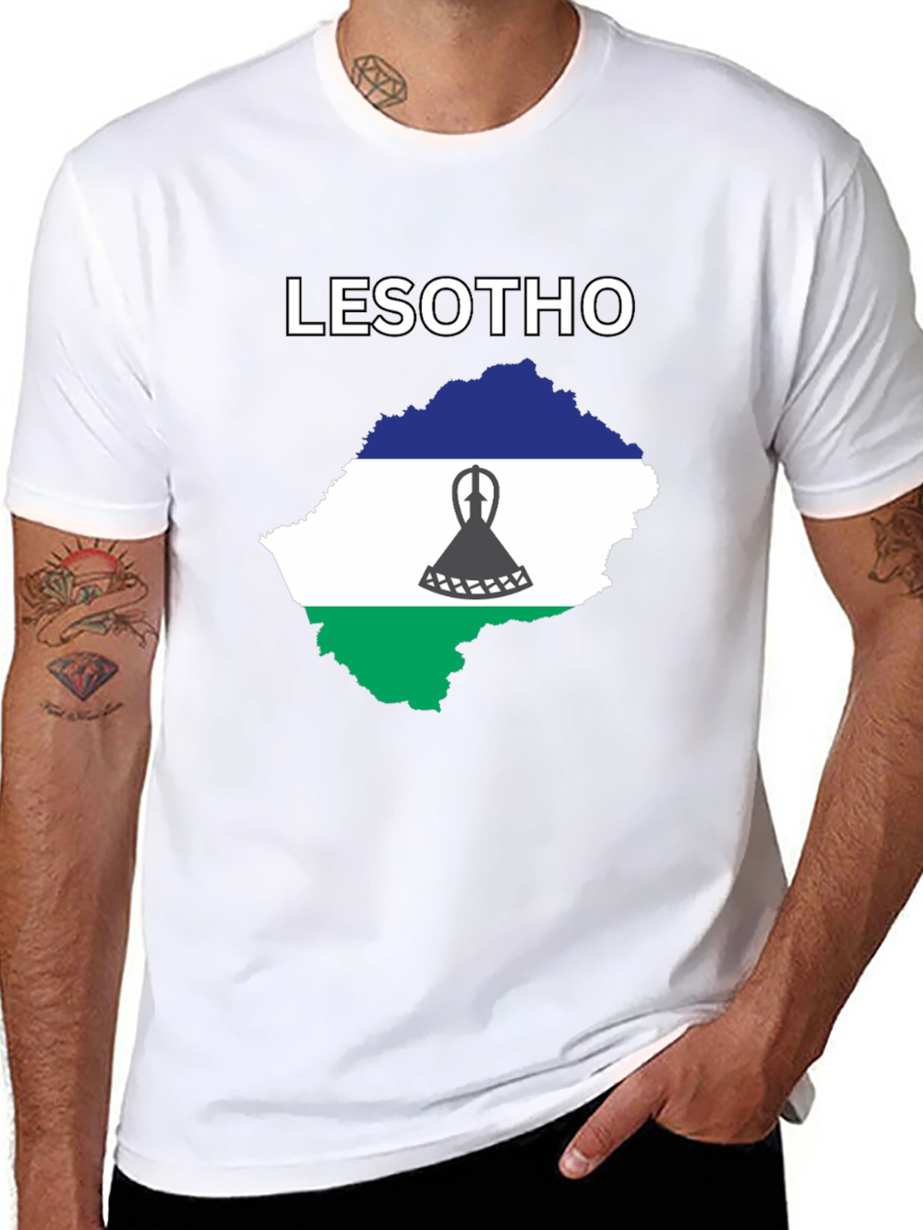 Lesotho Flag T-Shirt - Black Cotton Tee - 8