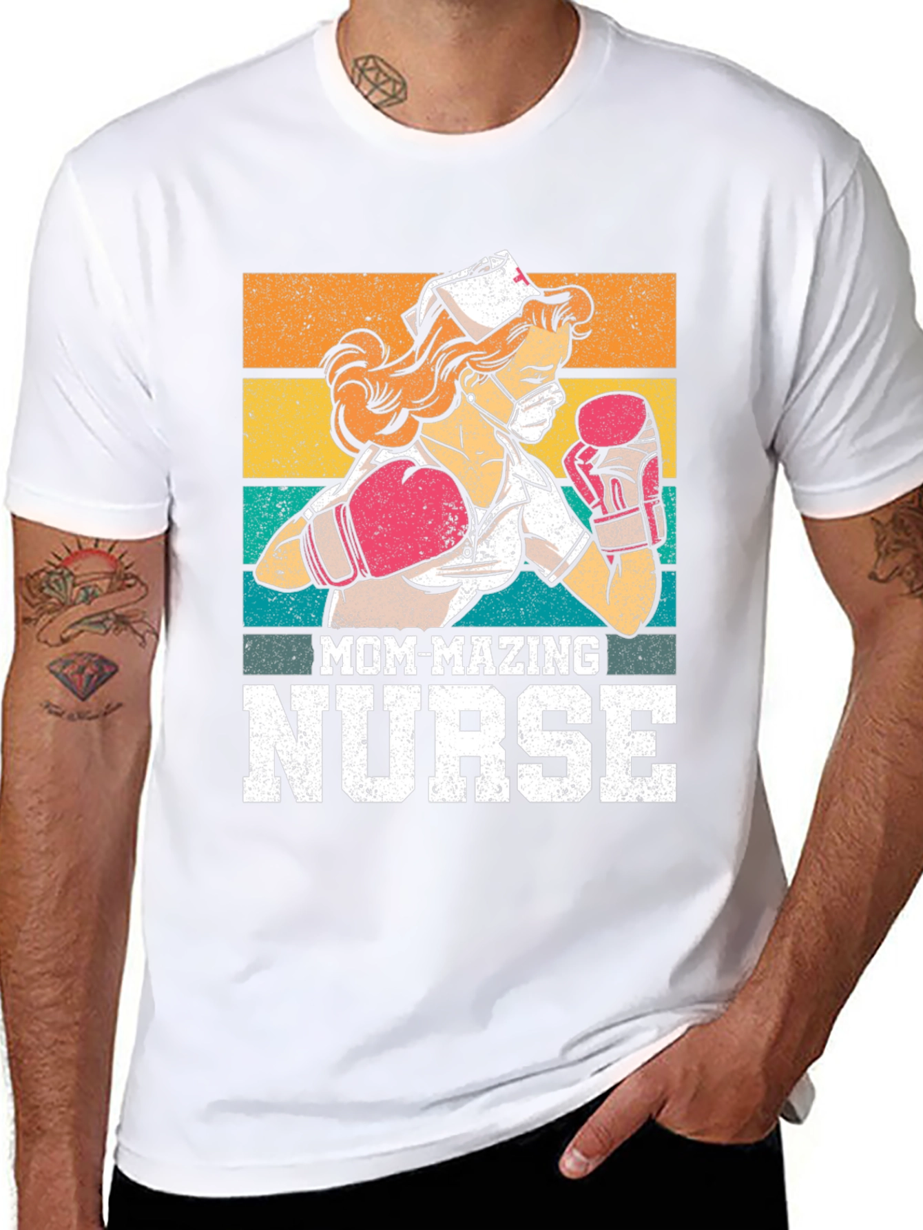 Black Mom-mazing Nurse T-Shirt - Fighting Fit Medical Hero Tee view 8