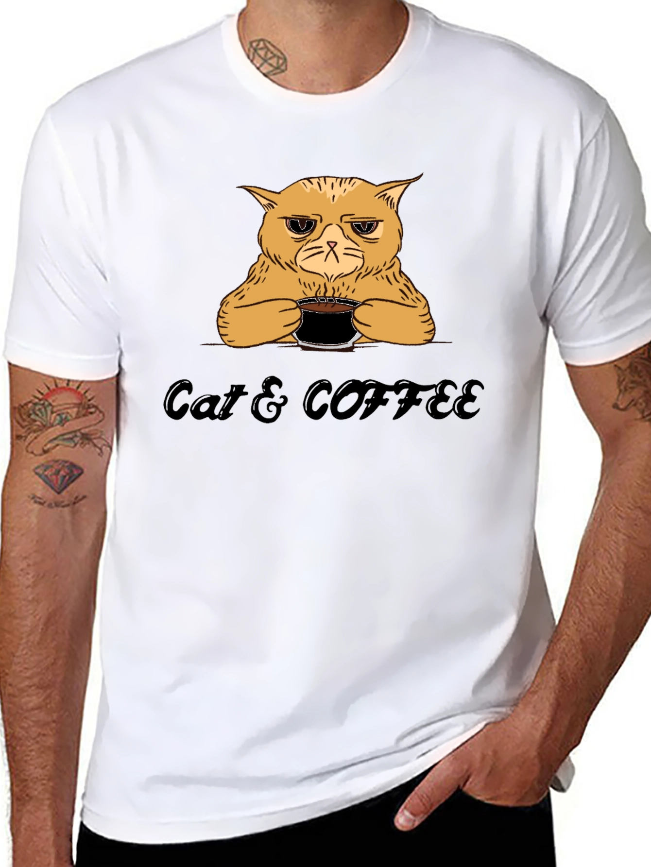Black Cat & Coffee Graphic T-Shirt - Funny Novelty Tee view 8