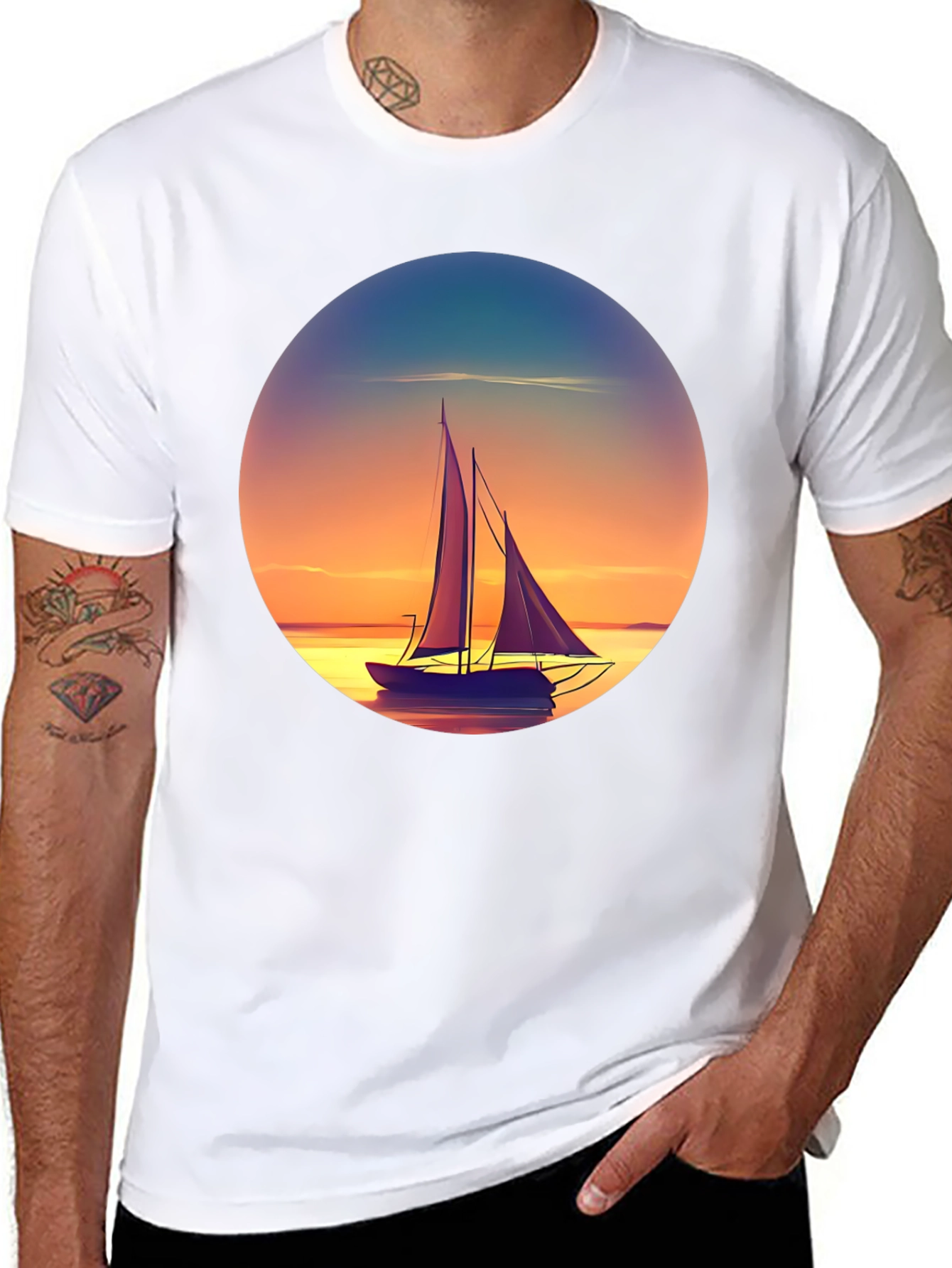 Black Sunset Sailboat Graphic Tee - Relaxed Fit view 8
