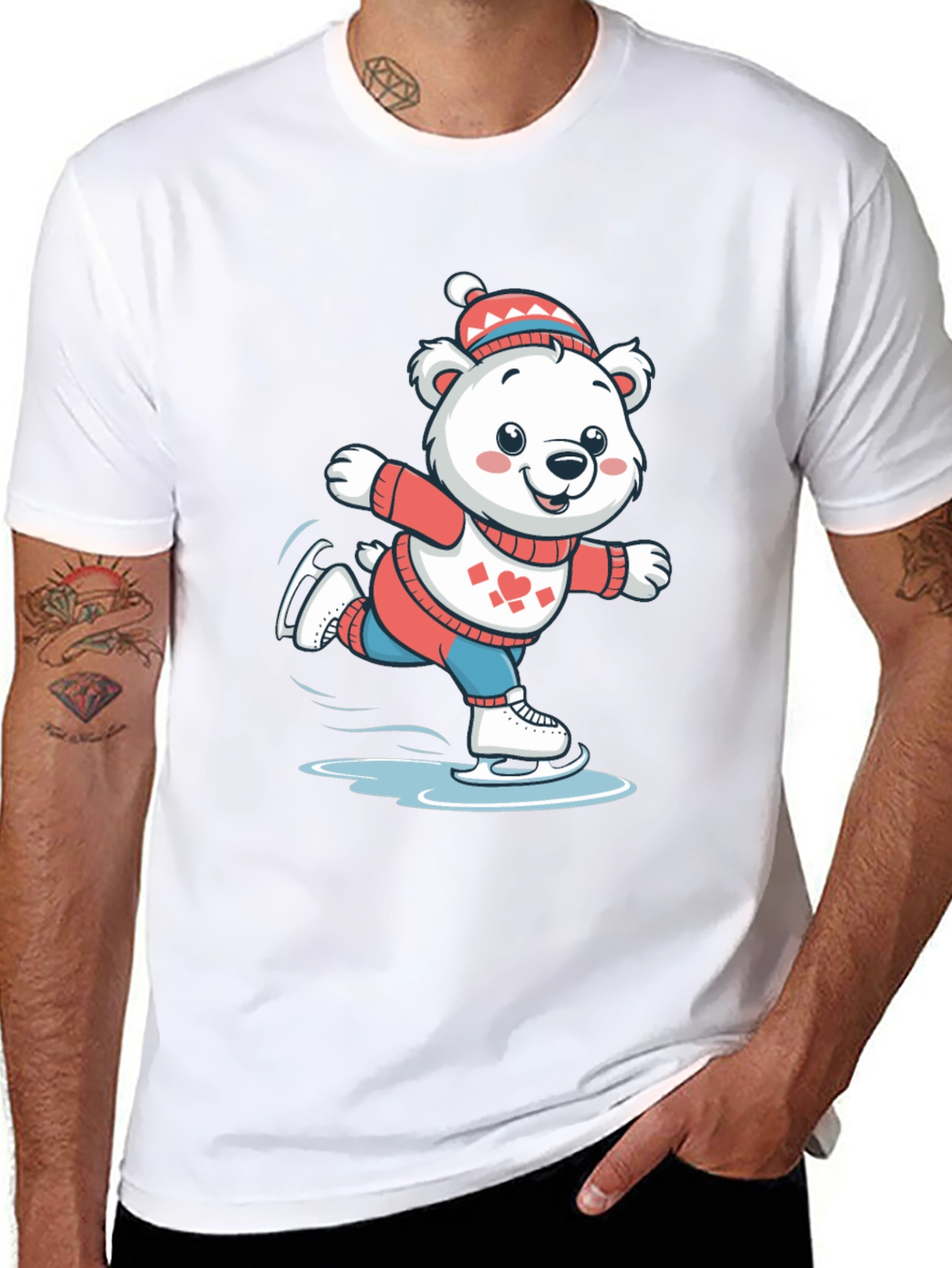 Black Ice Skating Bear T-Shirt view 8