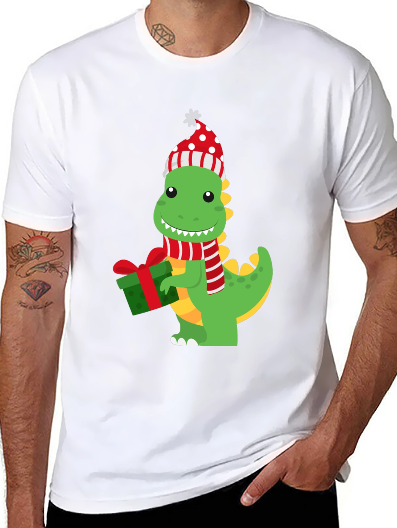 Black Festive Dino Graphic Tee view 8
