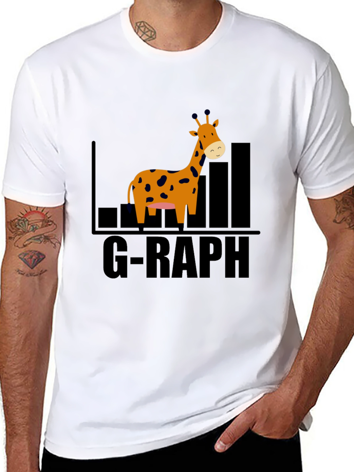 Black G-Raph Cartoon Giraffe Black T-Shirt view 8