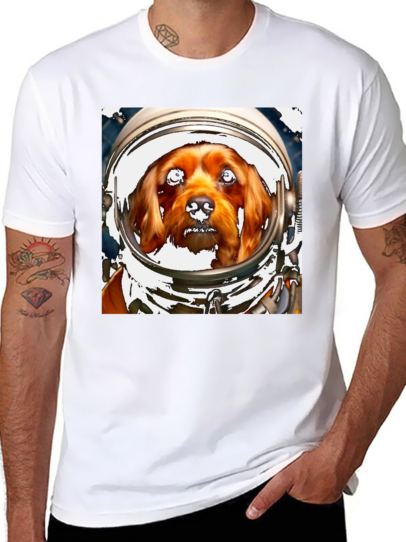 Black Dog in Space Helmet T-Shirt - Unique Pet Lover Tee view 8
