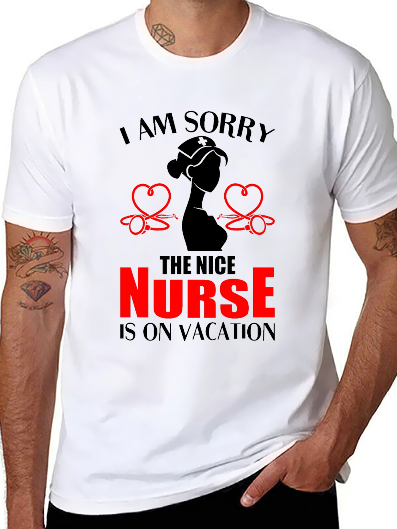 Black Funny Nurse Vacation T-Shirt - Black view 8