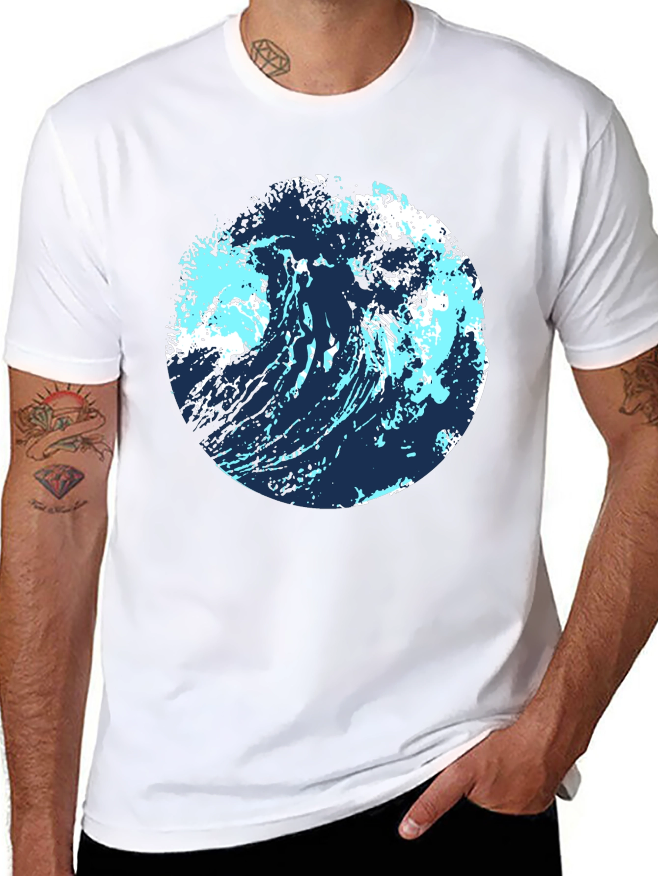 Black Abstract Wave Graphic Tee - Black Cotton Blend view 8