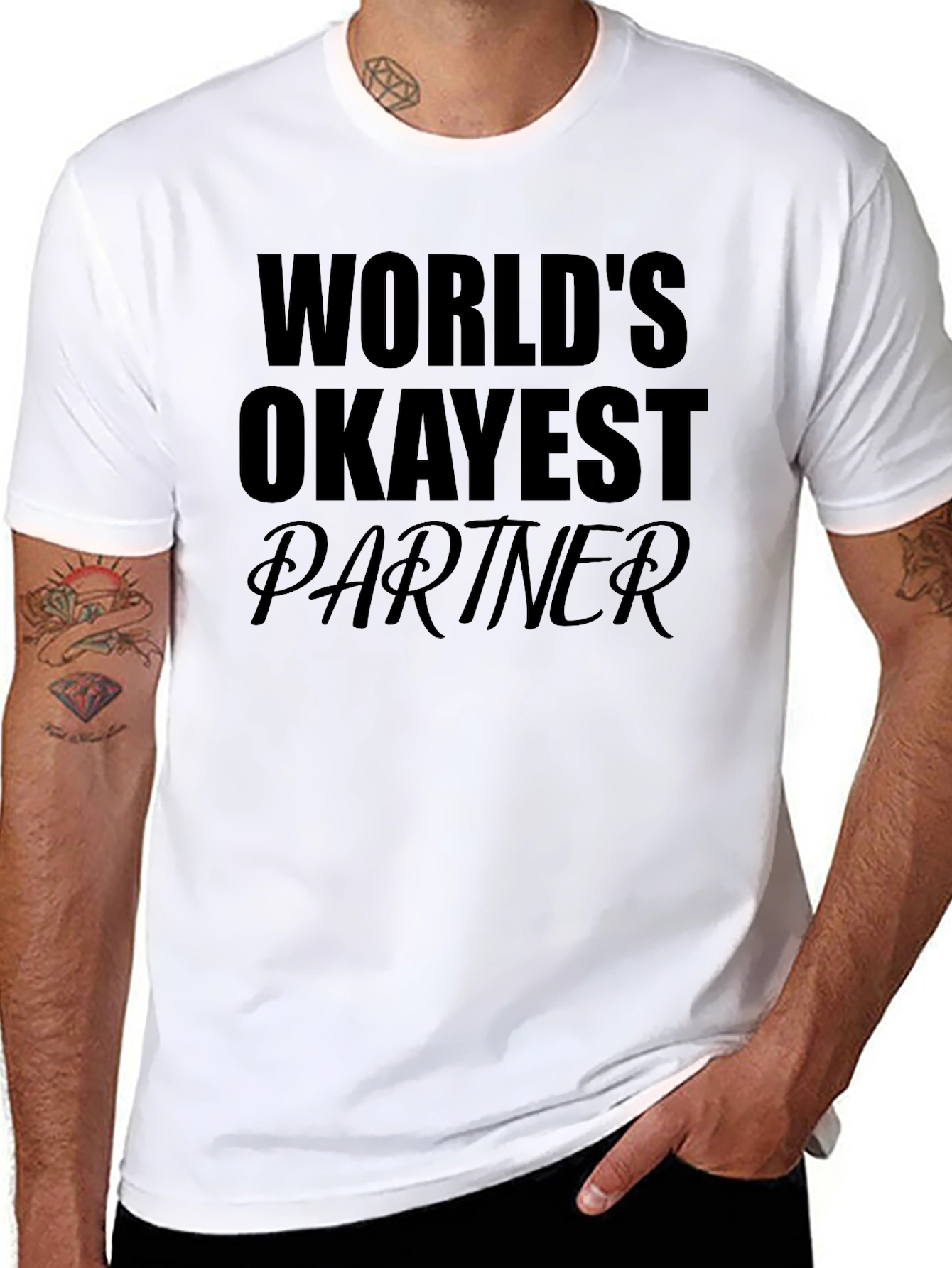 Black World's Okayest Partner T-Shirt view 8