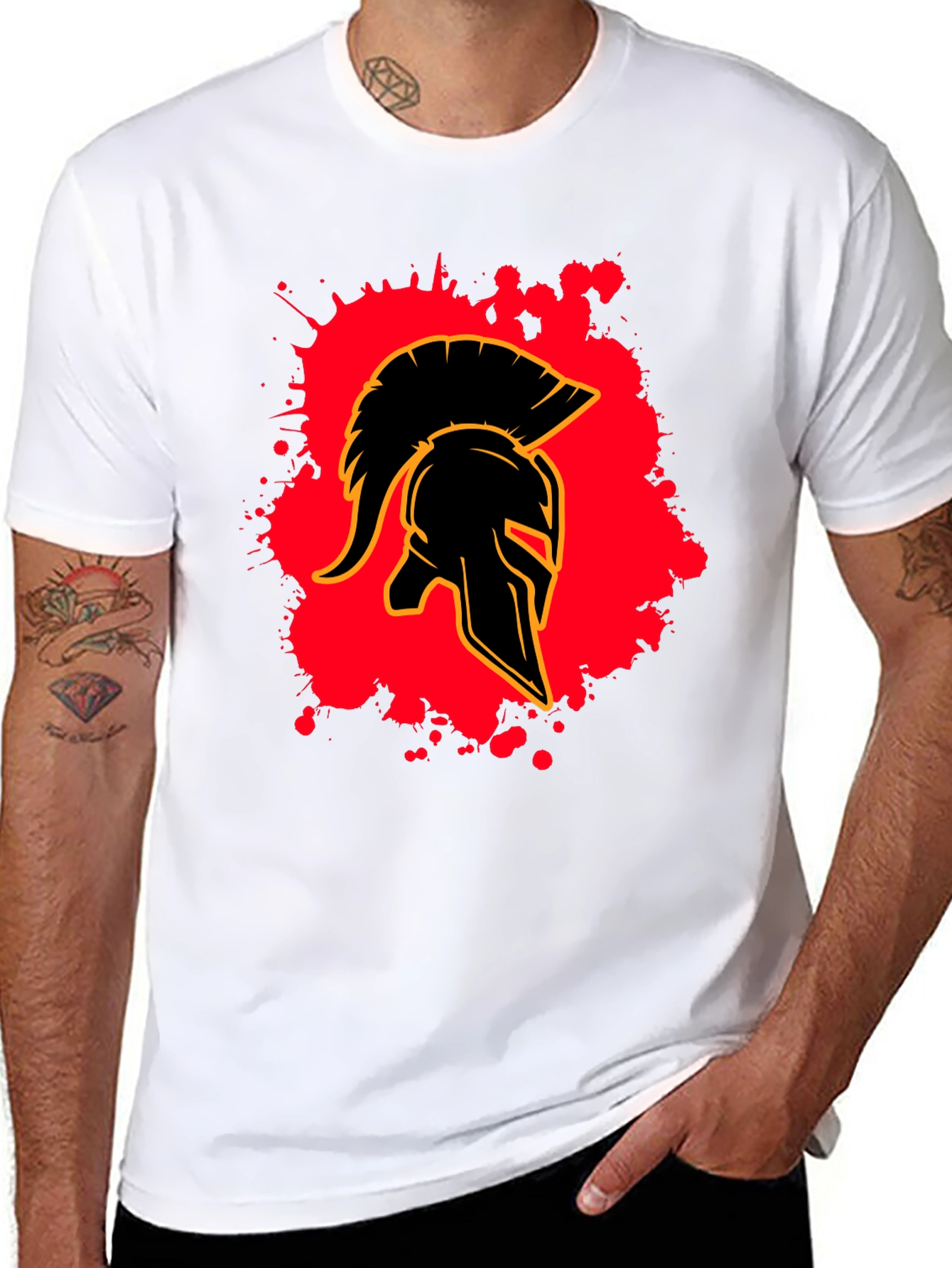 Black Spartan Helmet Graphic Tee - Black Cotton Blend view 8
