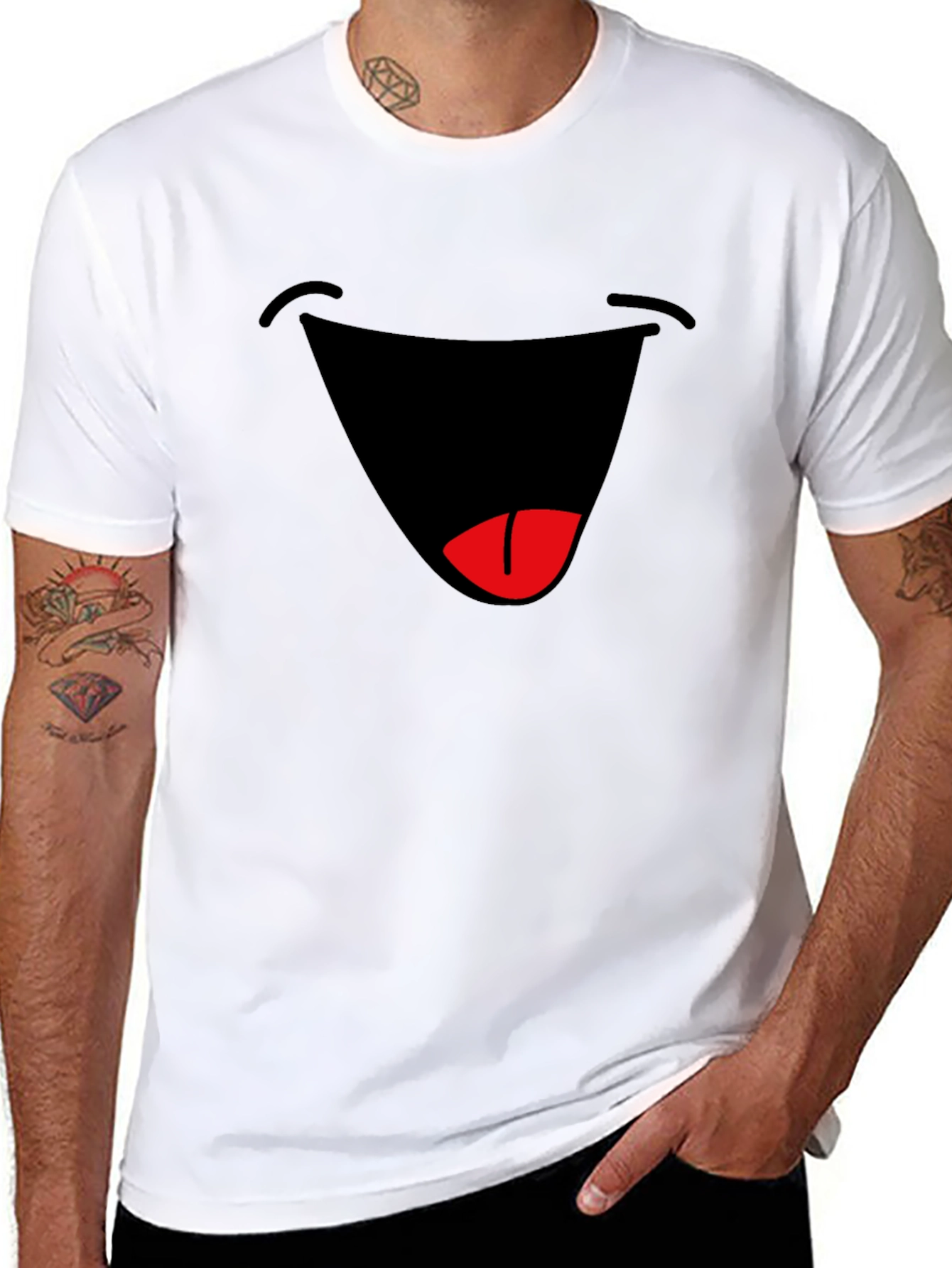 Black Funny Graphic Smile T-Shirt - Black Cotton Blend Tee view 8