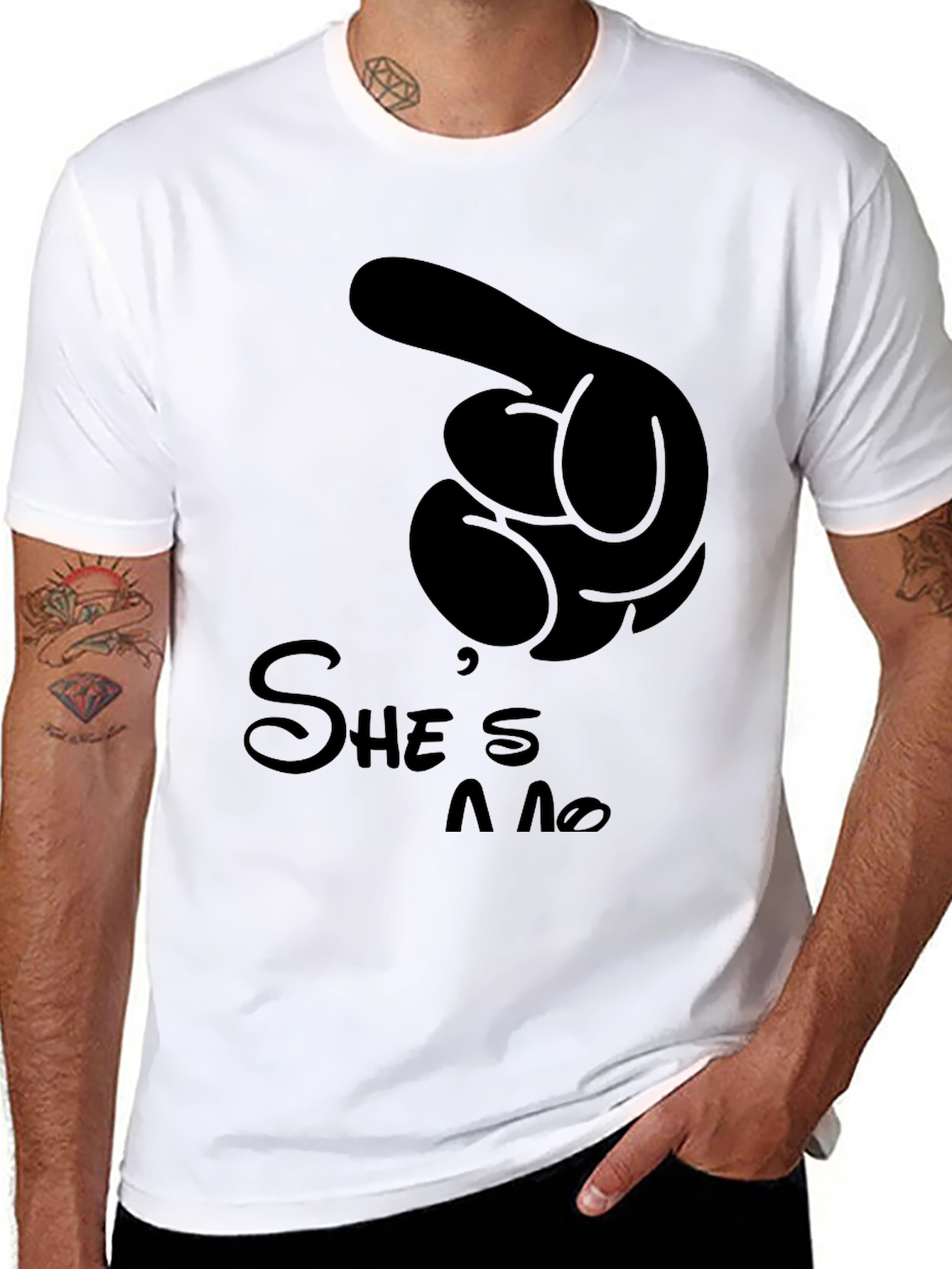 Black Novelty Pointing Cartoon Hand T-Shirt view 8