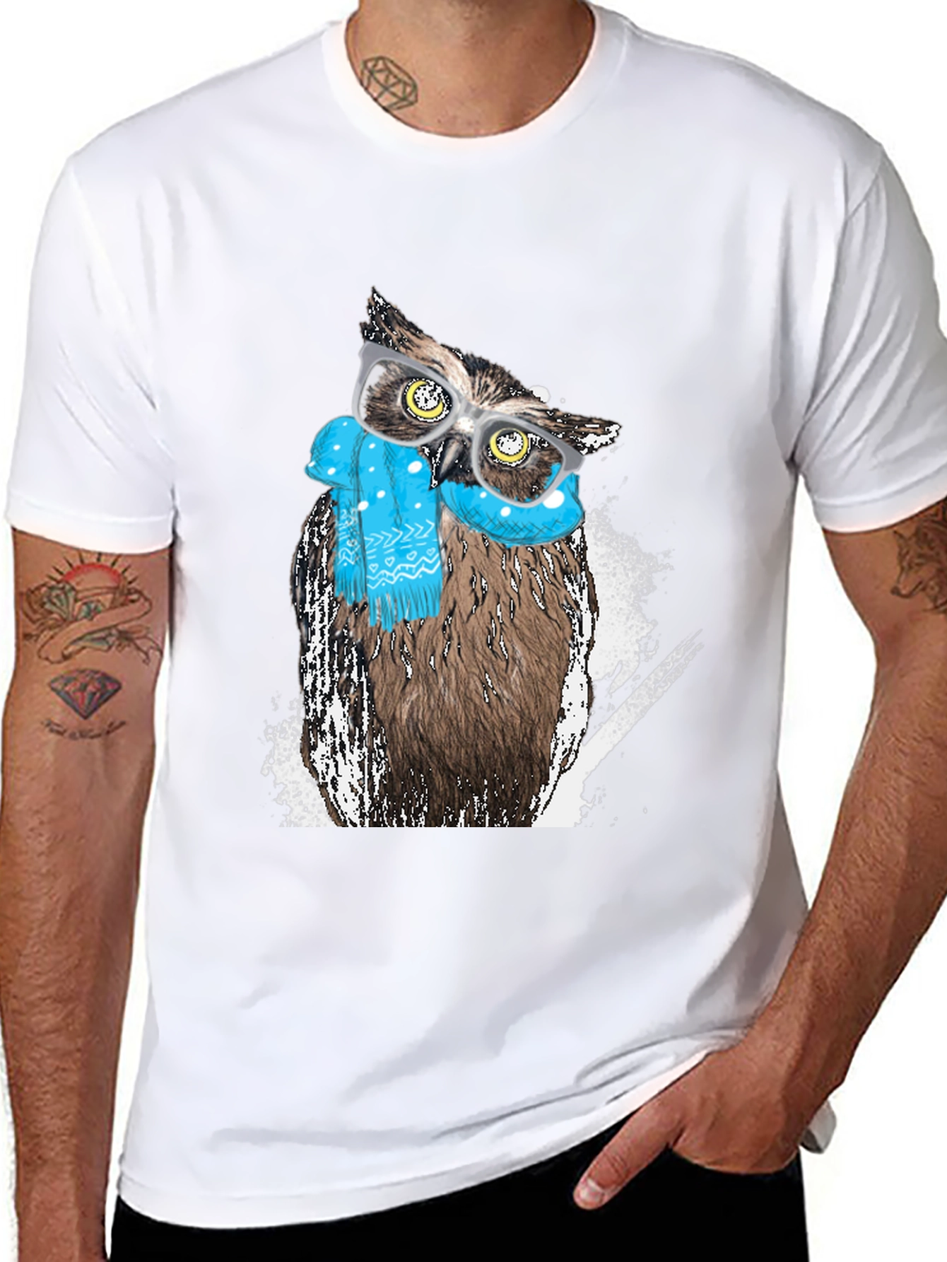 Black Owl with Glasses Graphic Print T-Shirt view 8