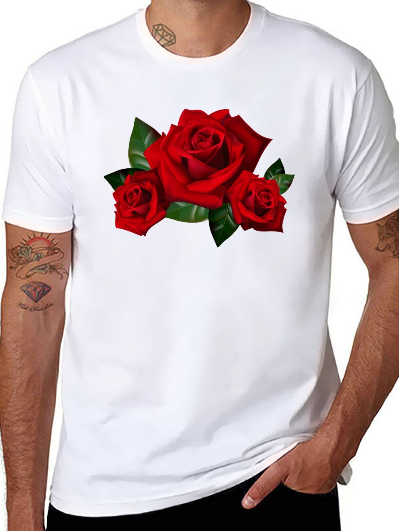 Black Red Roses Graphic Print Black T-Shirt view 8