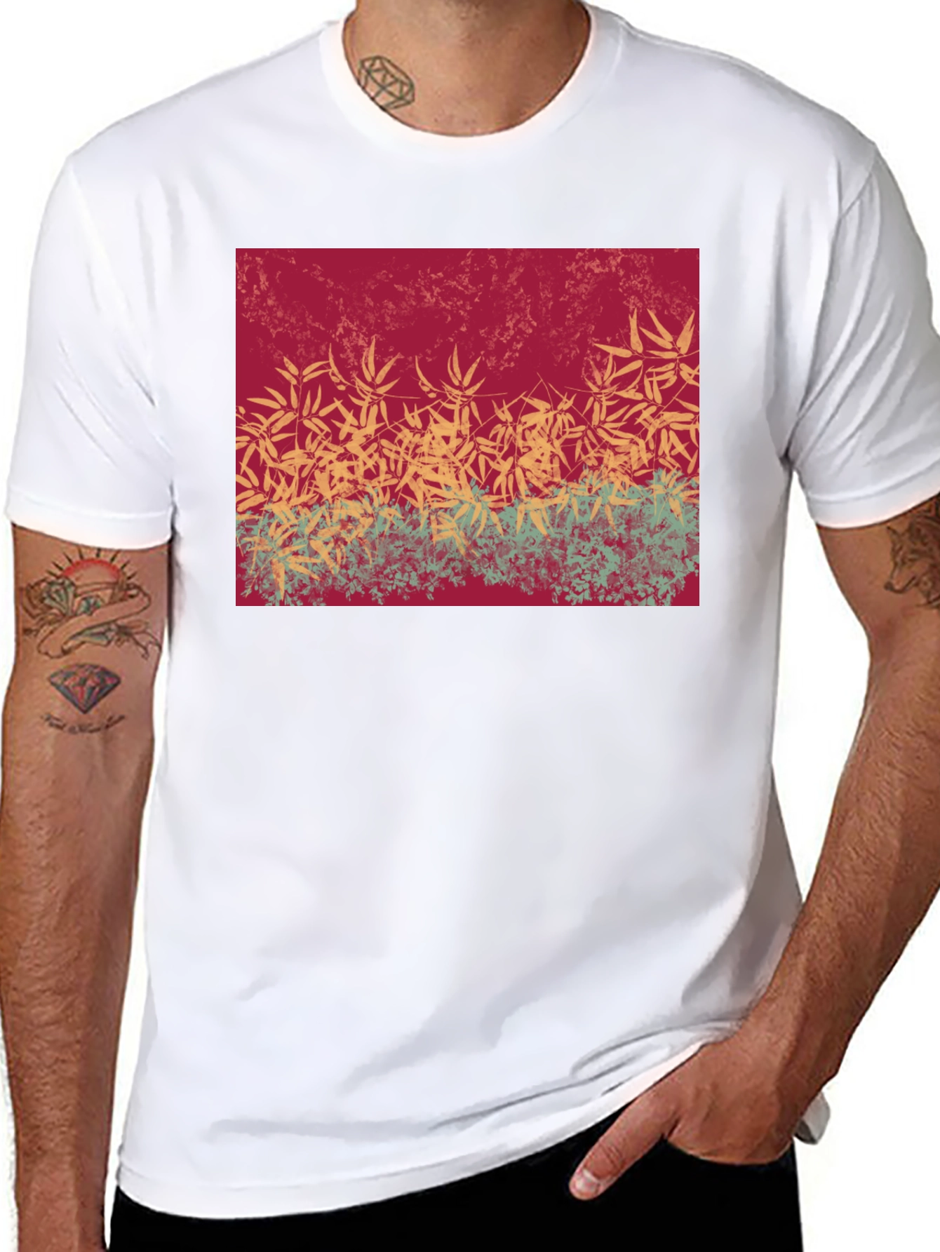Black Botanical Print Crew Neck T-Shirt view 8