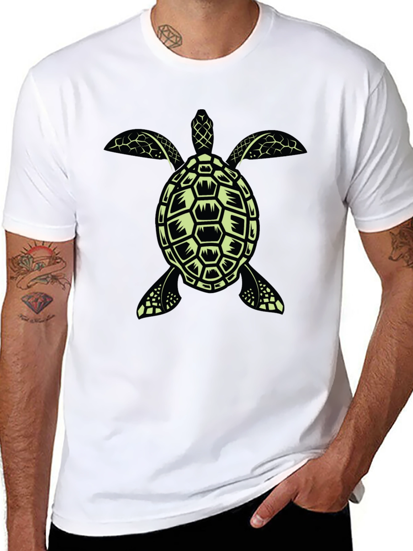Black Turtle Graphic Tee - Black Cotton T-Shirt view 8