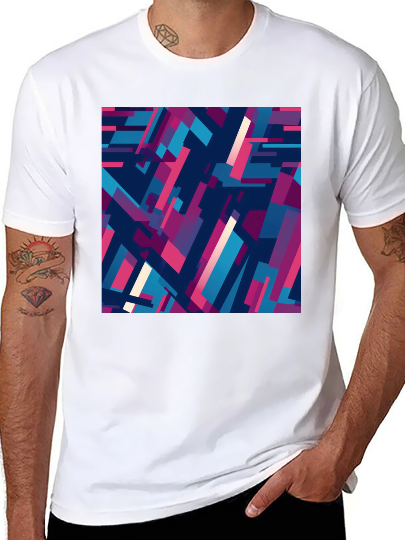 Black Abstract Geometric Pattern Black T-Shirt view 8