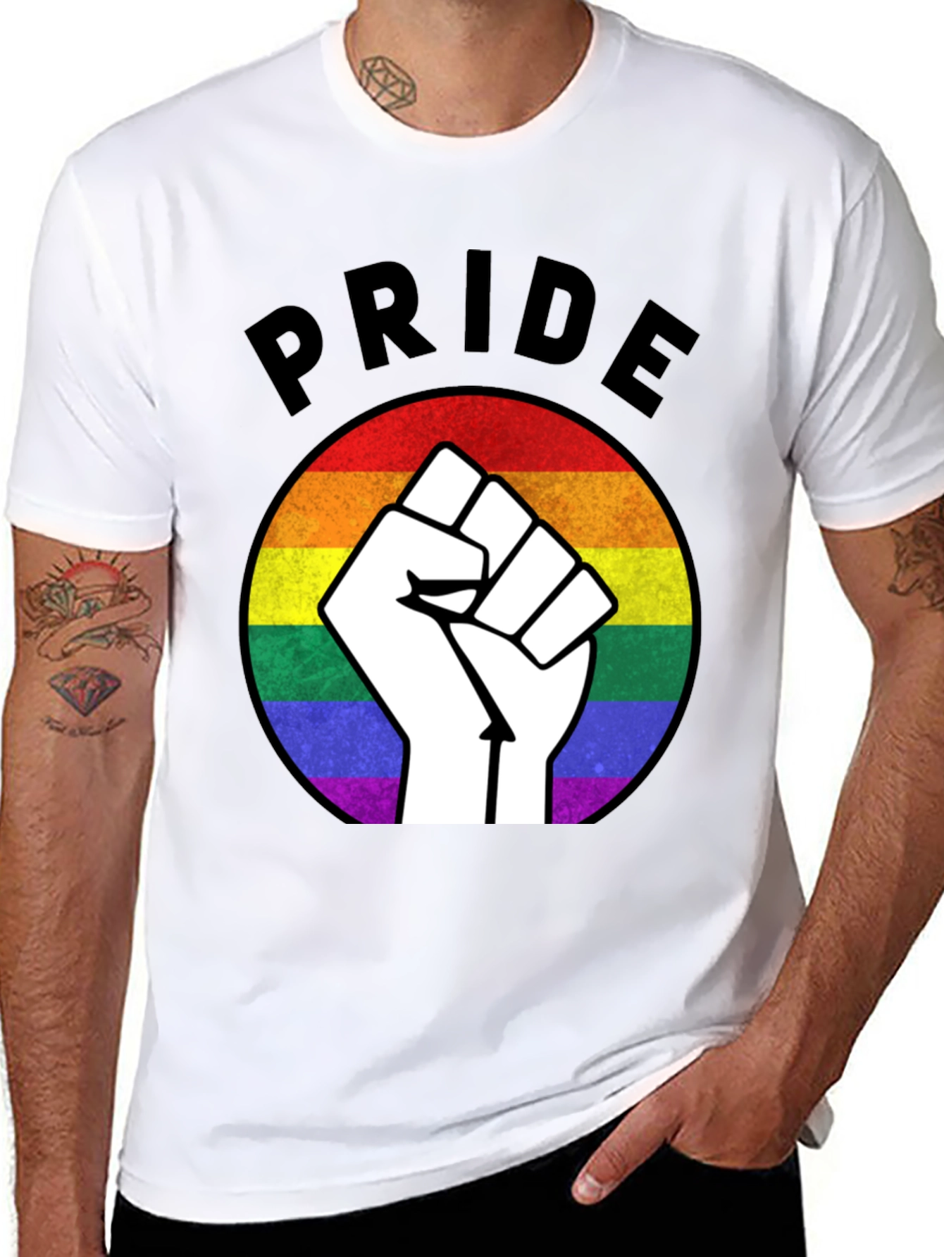 Black Pride Fist Rainbow Graphic T-Shirt view 8