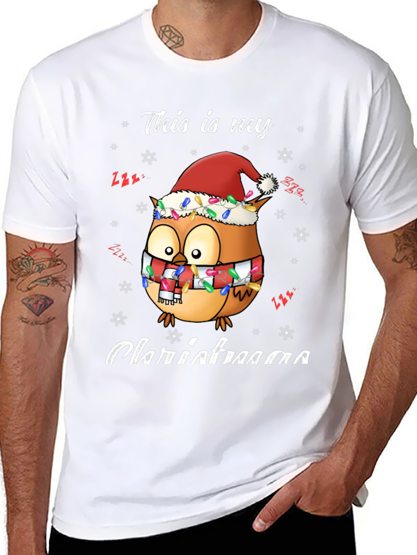 Black Owl Christmas T-Shirt Festive Holiday Tee view 8