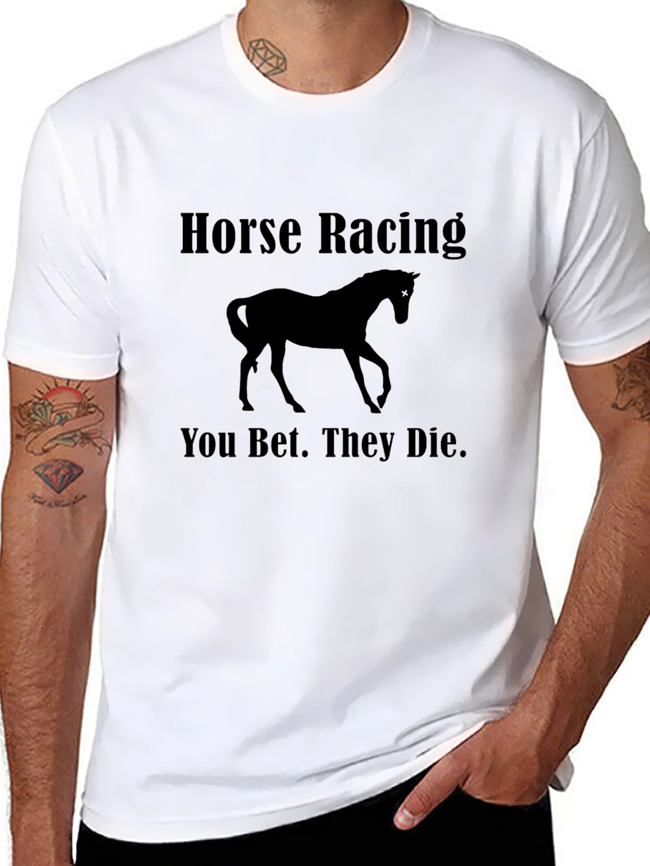 Black Horse Racing Tee: You Bet, They Die. Black T-Shirt view 8
