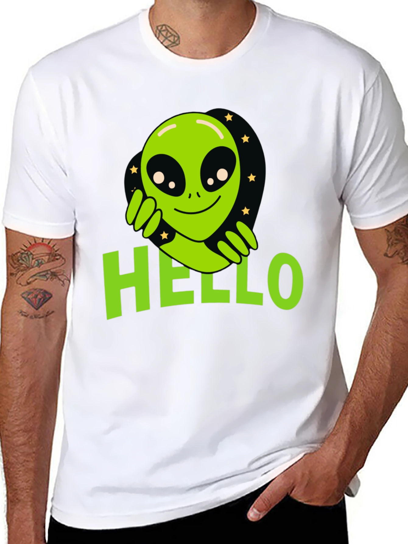 Black Alien Hello T-Shirt - Black Graphic Tee view 8