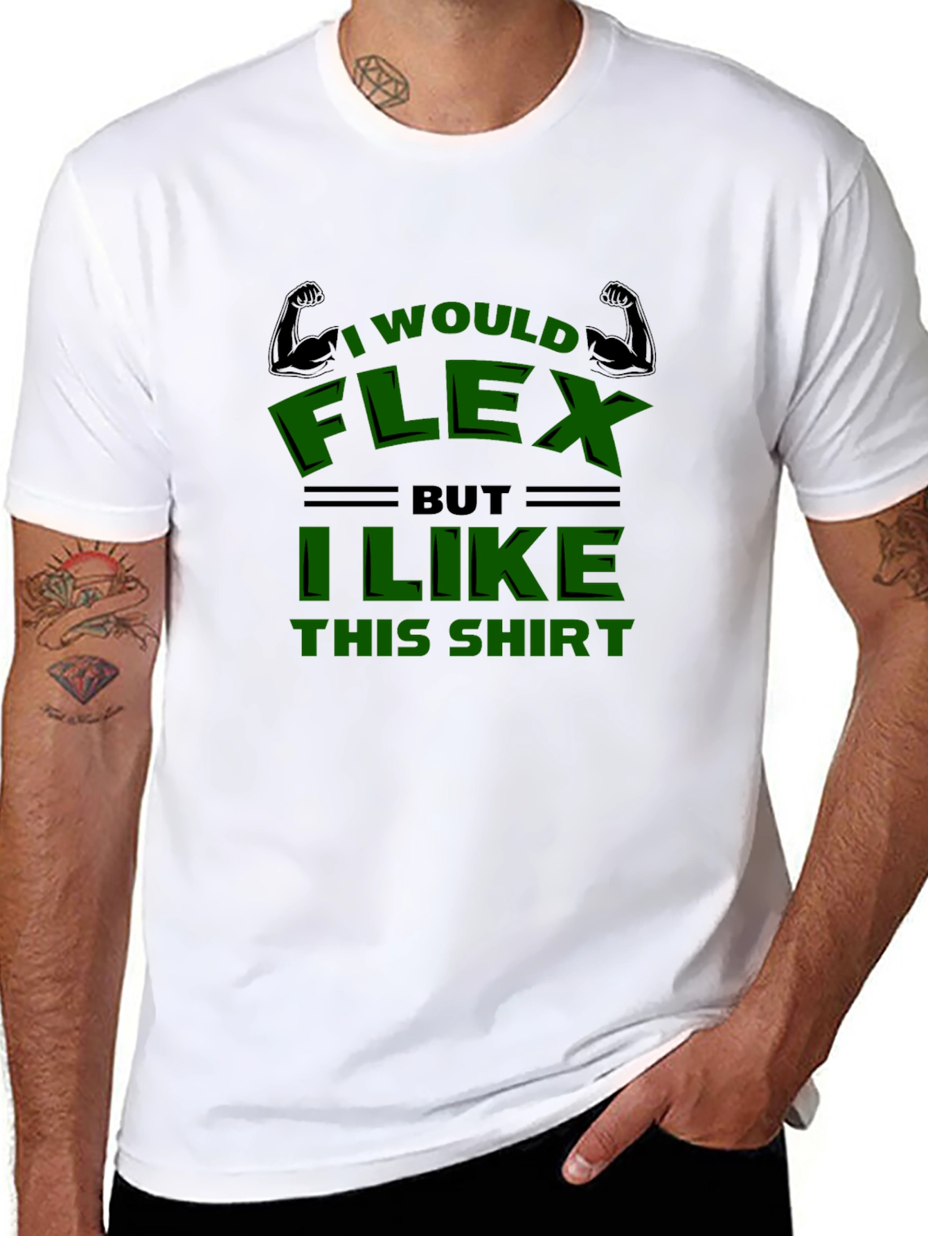 Black Funny "I Would Flex" Graphic T-Shirt view 8