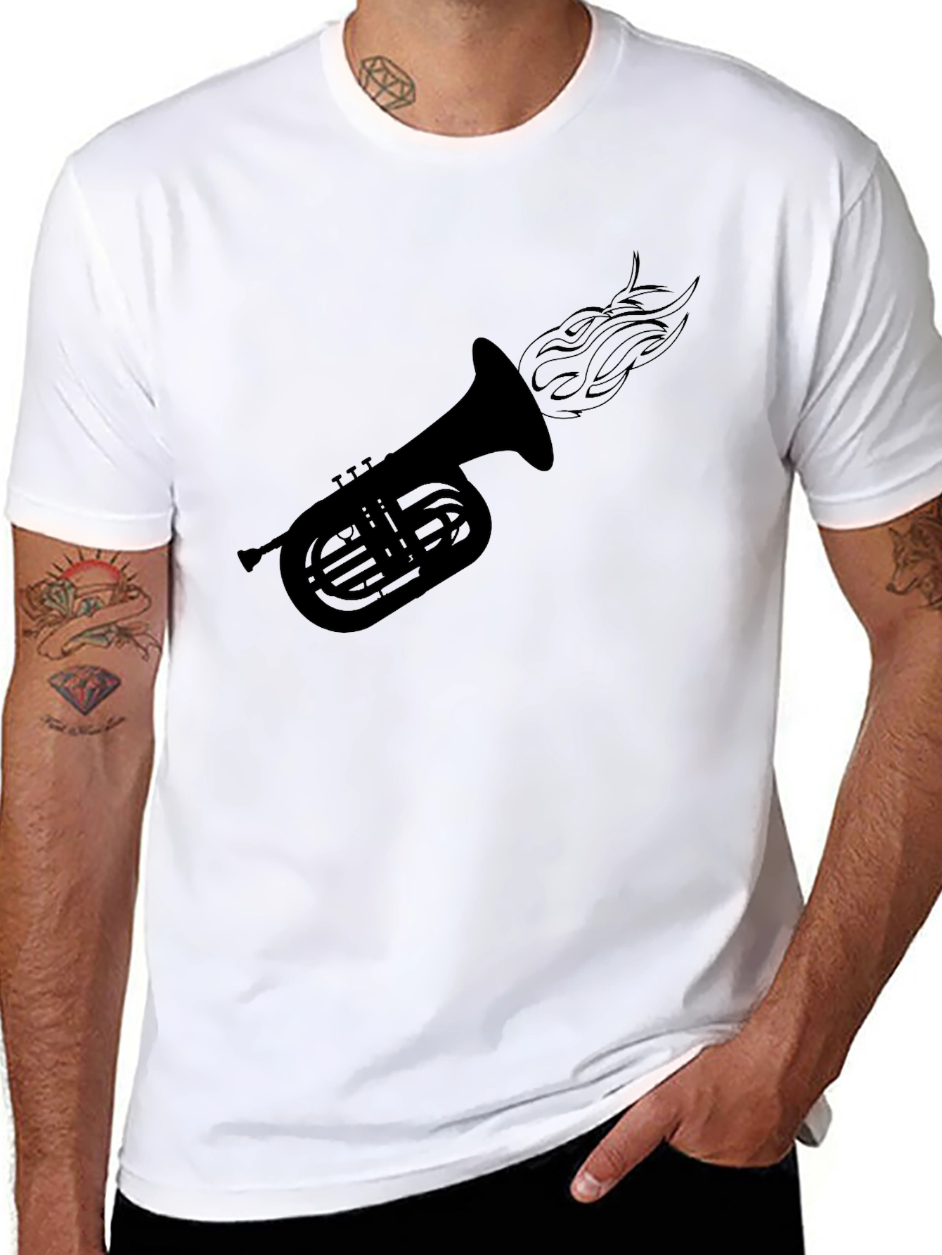 Black Fiery Tuba Graphic Tee - Black Cotton Comfort view 8