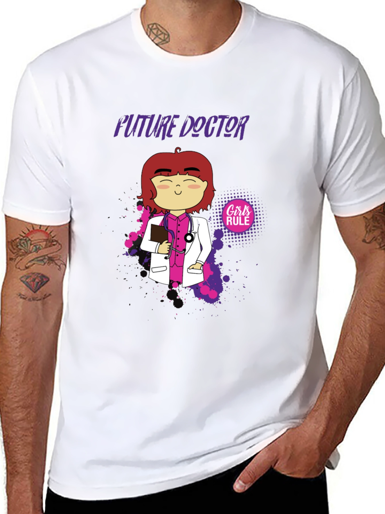 Black Future Doctor Cartoon Graphic T-Shirt view 8